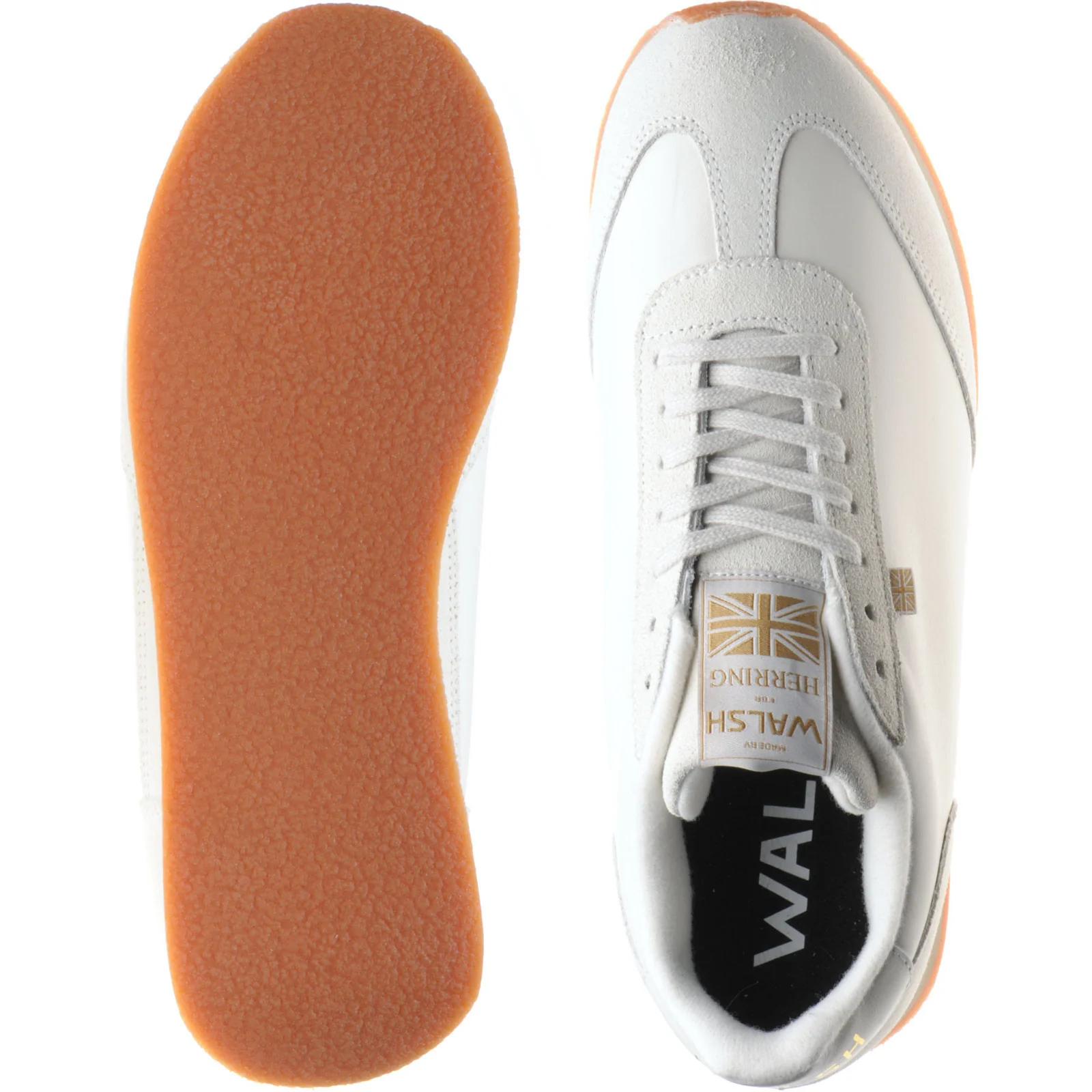 Herring Fierce Trainer mens rubber-soled trainers in white calf and stone suede - Image 3
