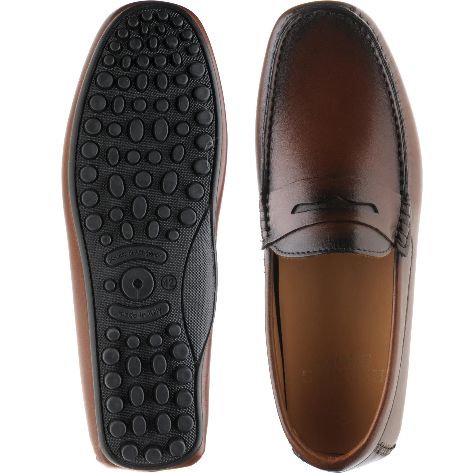 Herring Fiorano mens rubber-soled loafers in tan handpainted - Image 3
