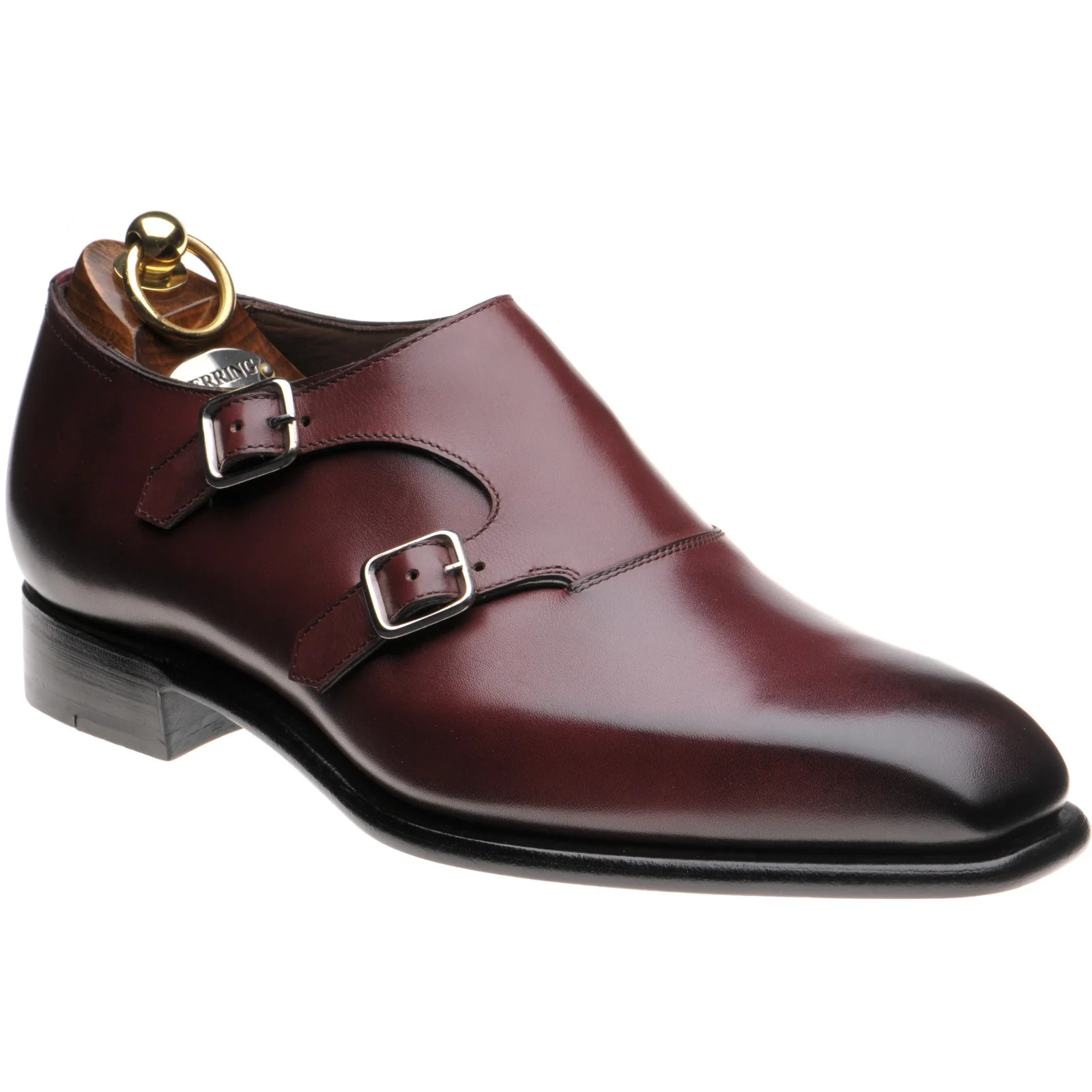 Herring Fitzrovia mens monk shoes in burgundy calf (second)
