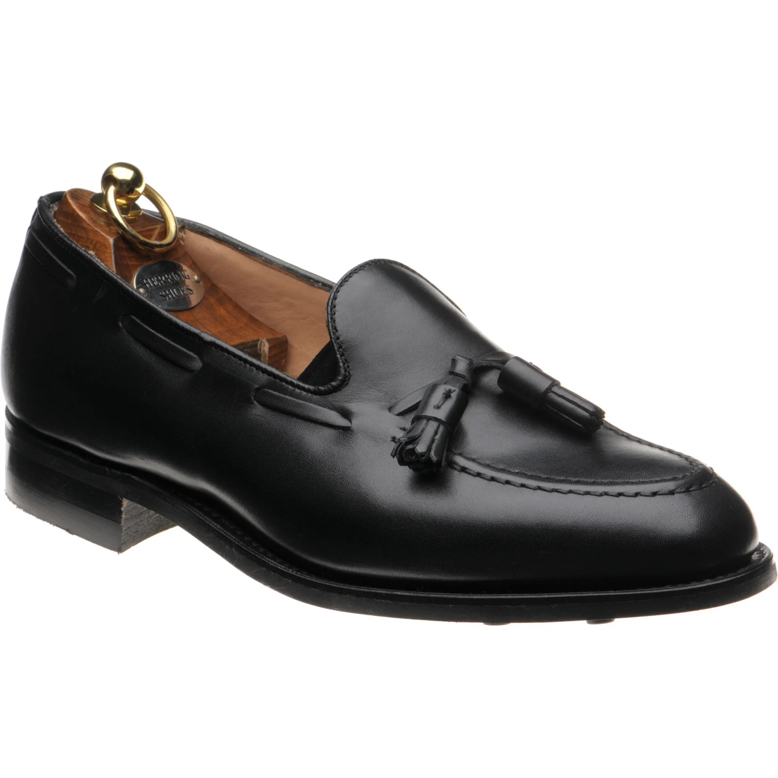Herring Fletcher mens rubber-soled tasselled loafers in black calf