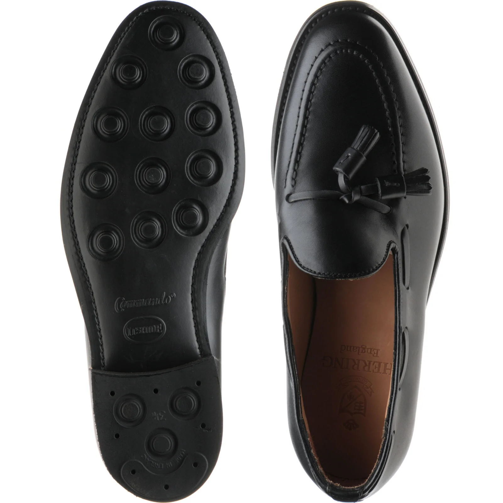Herring Fletcher mens rubber-soled tasselled loafers in black calf - Image 3