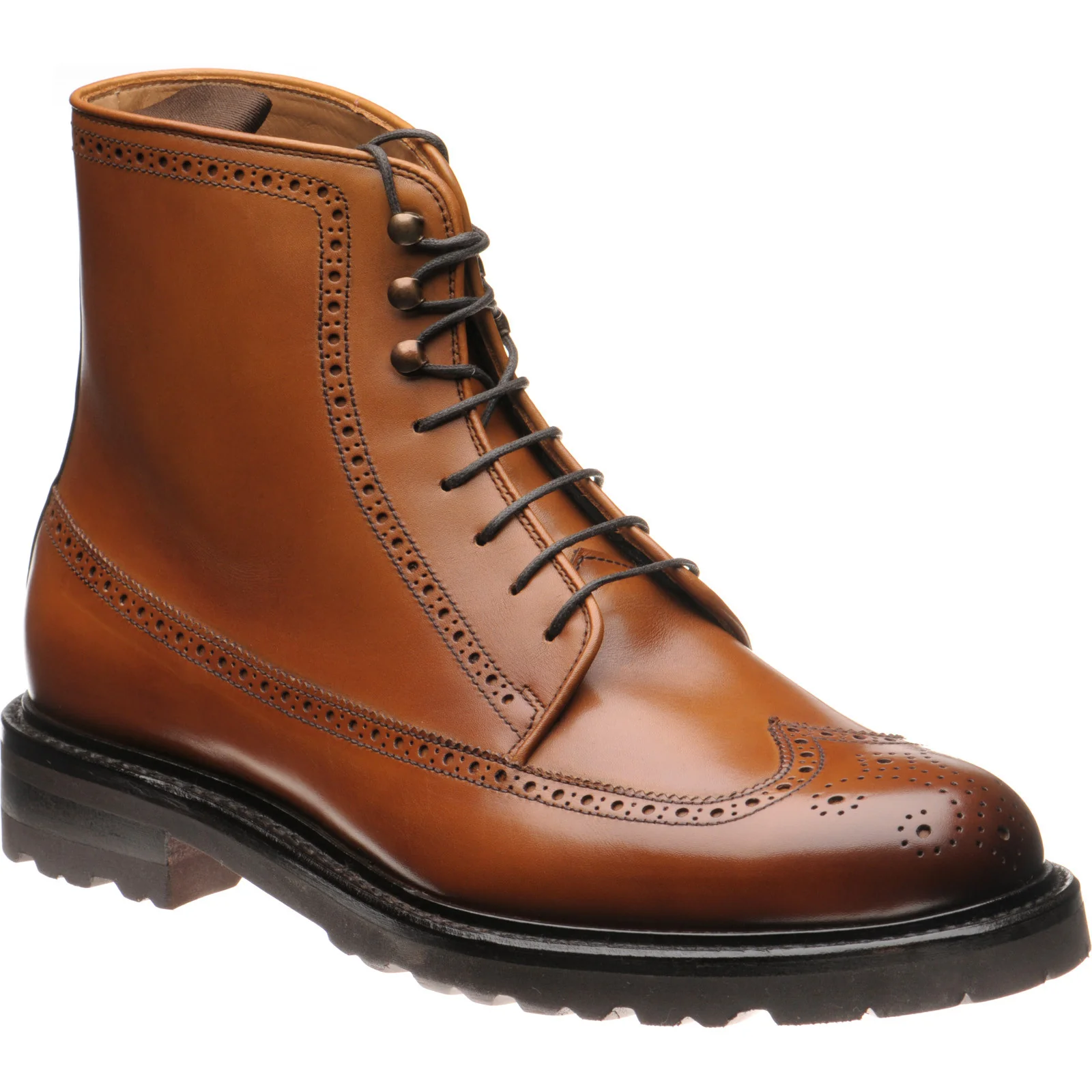 Herring Galashiels mens rubber-soled brogue boots in tan calf (second)