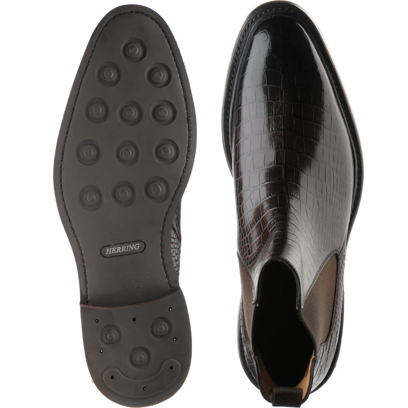 Herring Geneva mens rubber-soled Chelsea boots in dark brown croc - Image 3