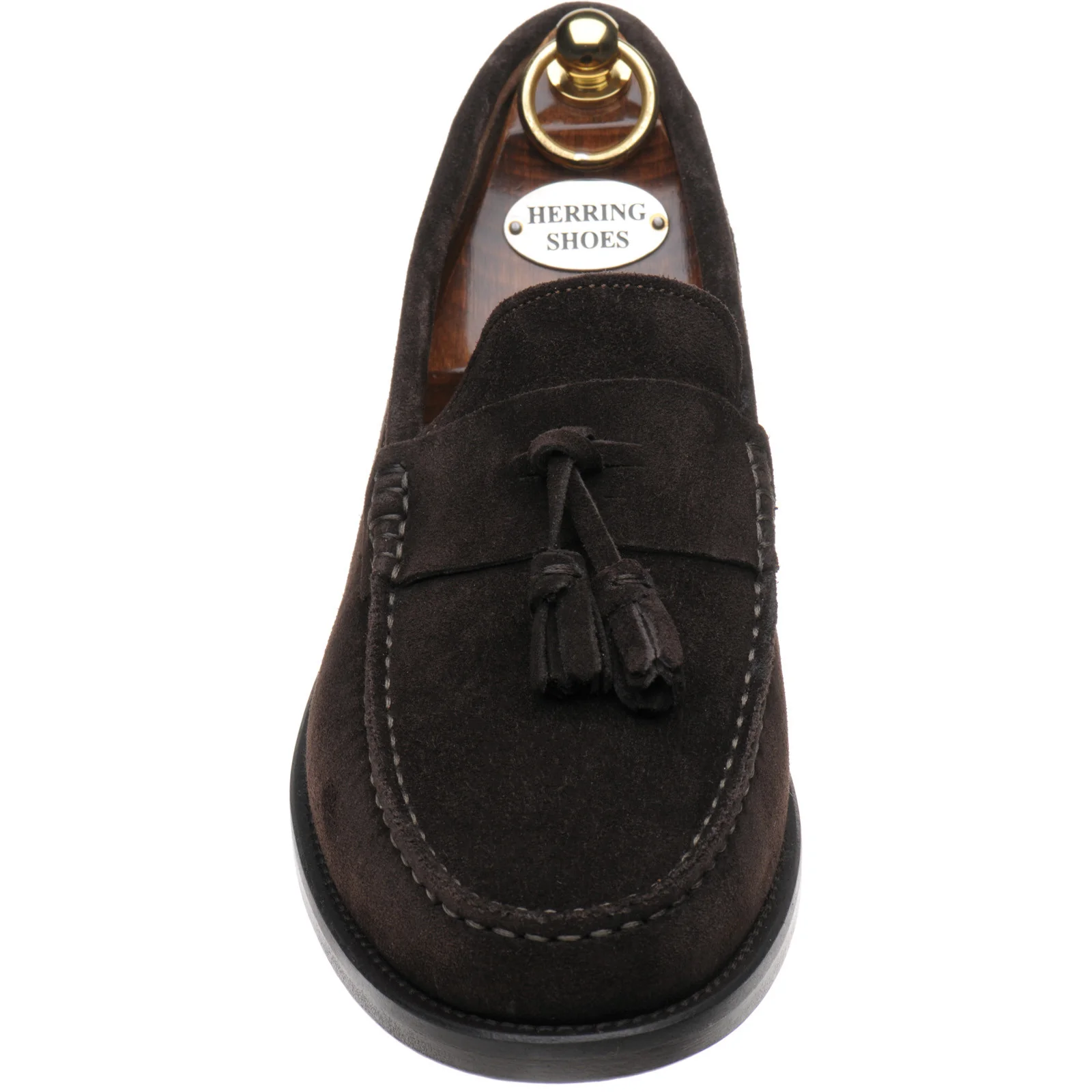 Herring Genoa mens tasselled loafers in dark brown suede (second) - Image 2