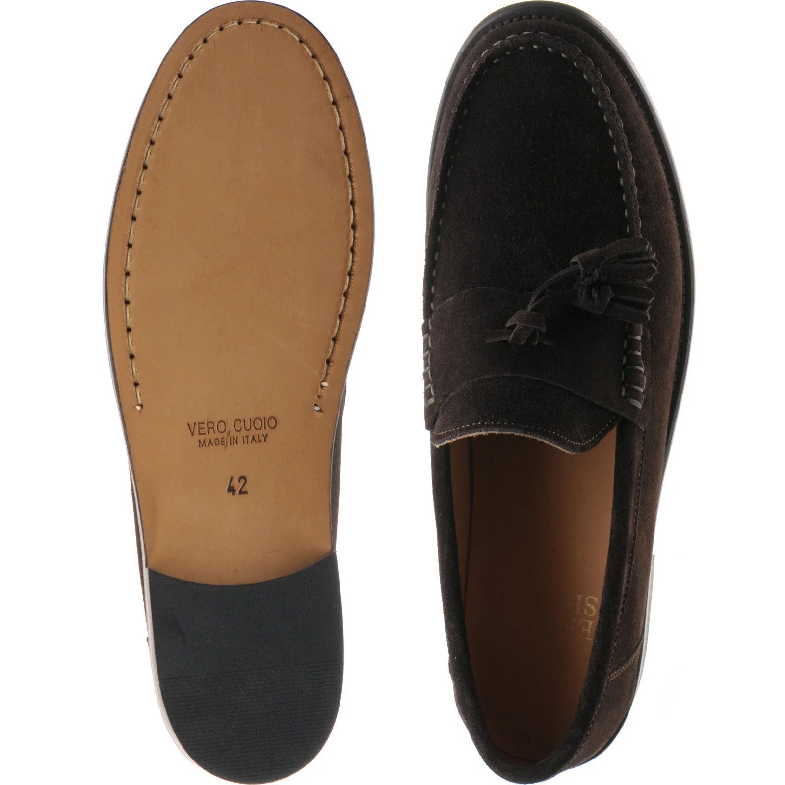 Herring Genoa mens tasselled loafers in dark brown suede (second) - Image 3