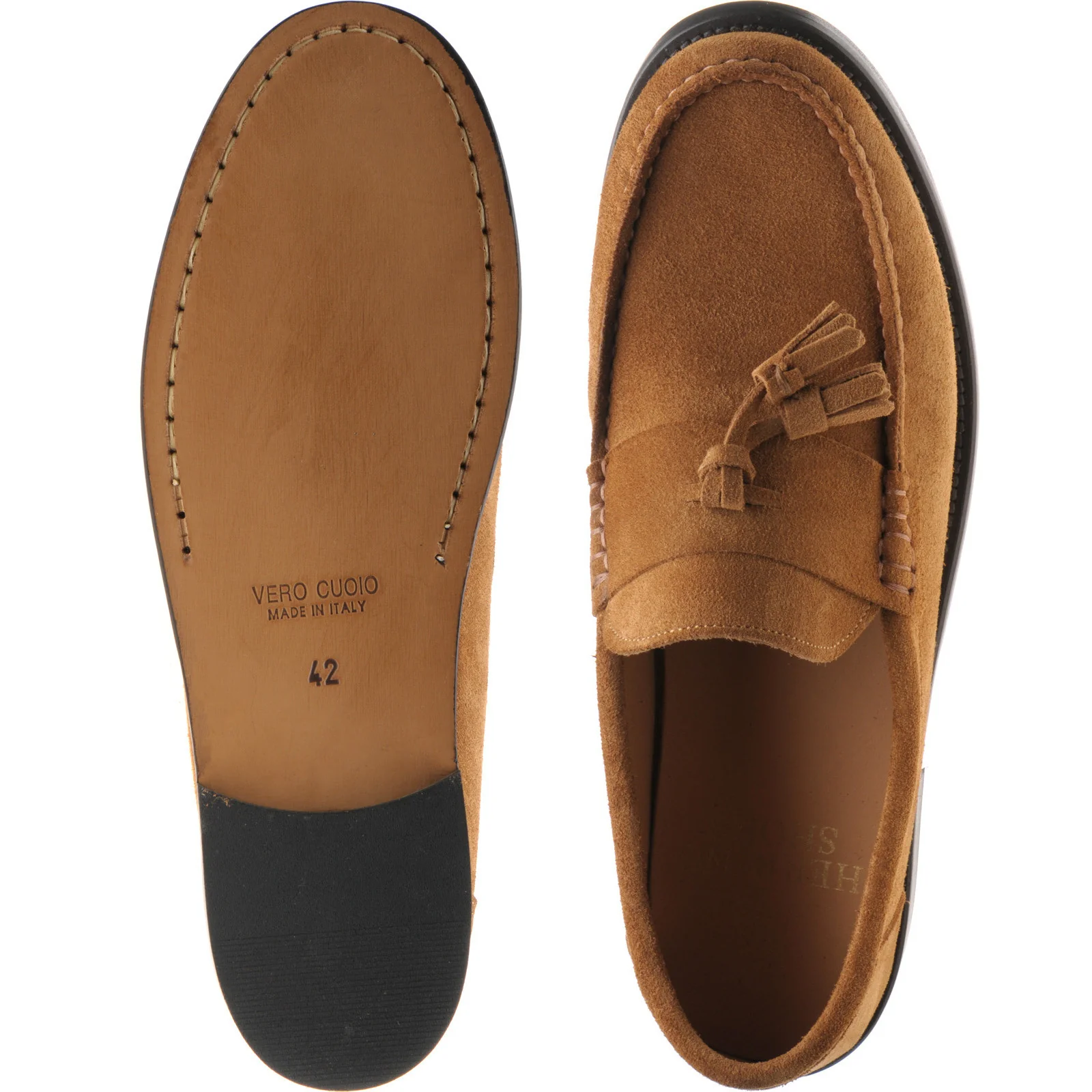 Herring Genoa mens tasselled loafers in tan suede - Image 3