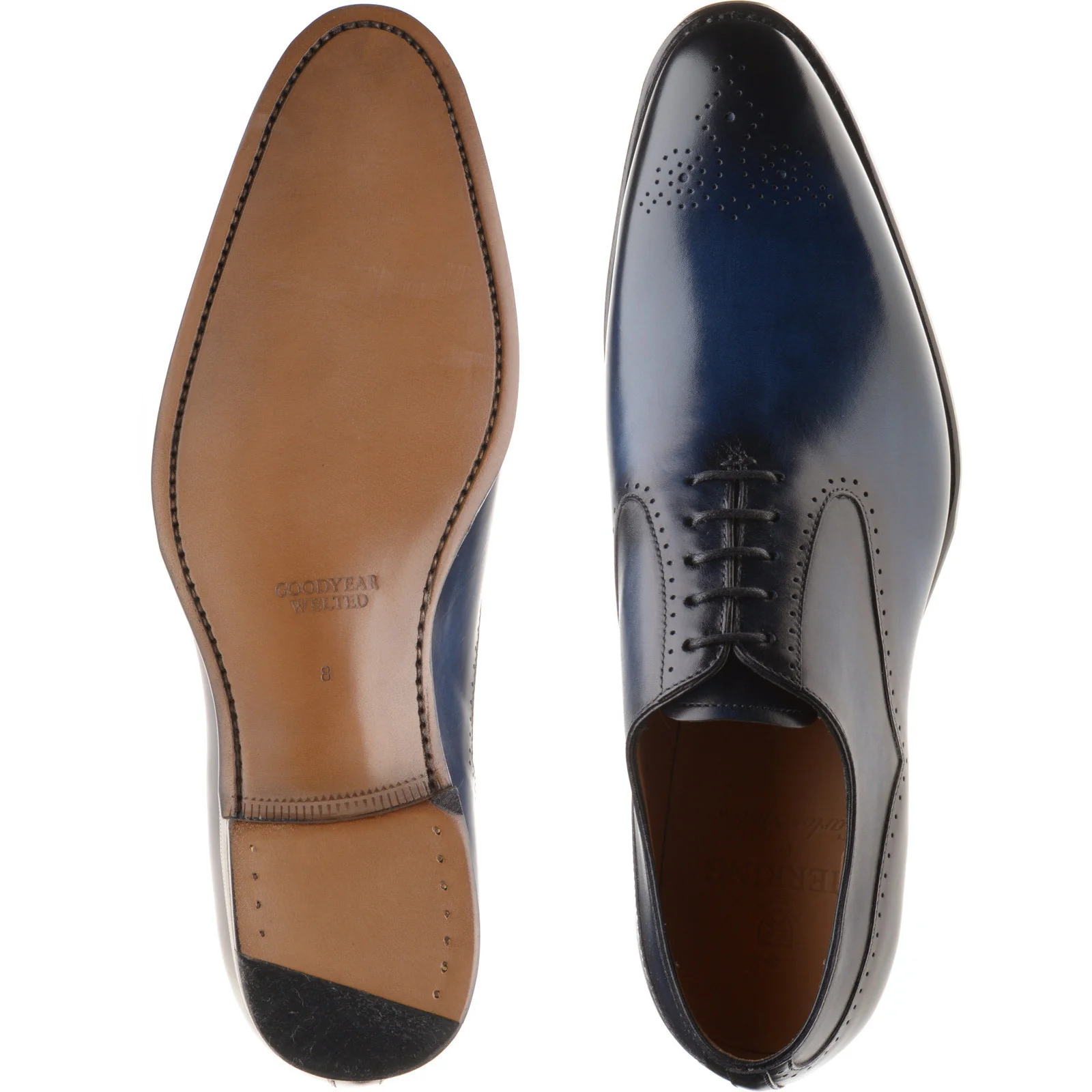 Herring Gershwin mens semi-brogues in navy calf - Image 3