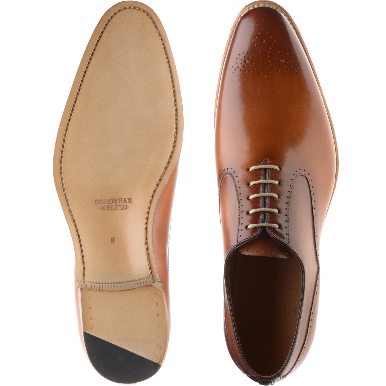 Herring Gershwin mens semi-brogues in tan calf - Image 3