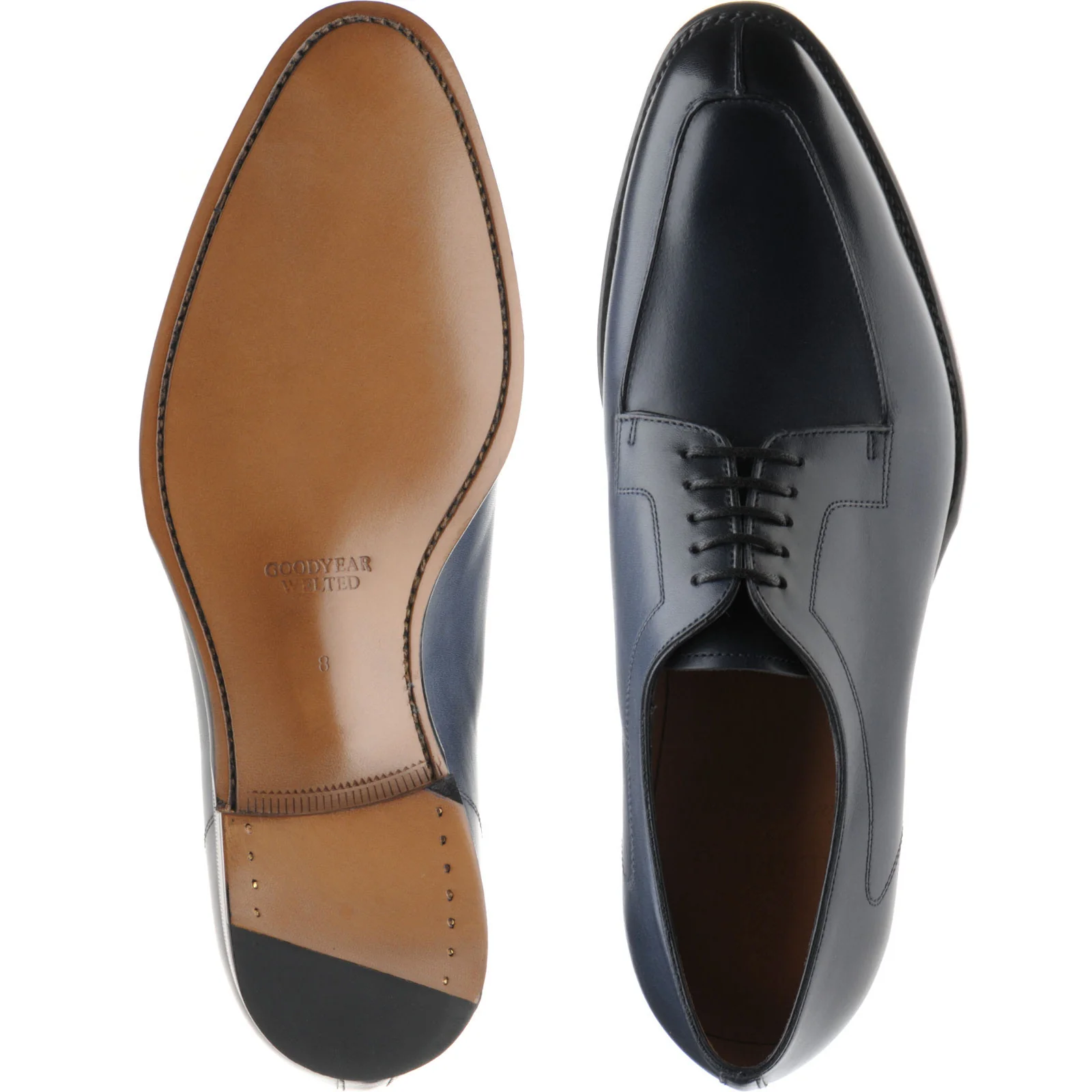 Herring Godwine mens Derby shoes in navy calf - Image 3