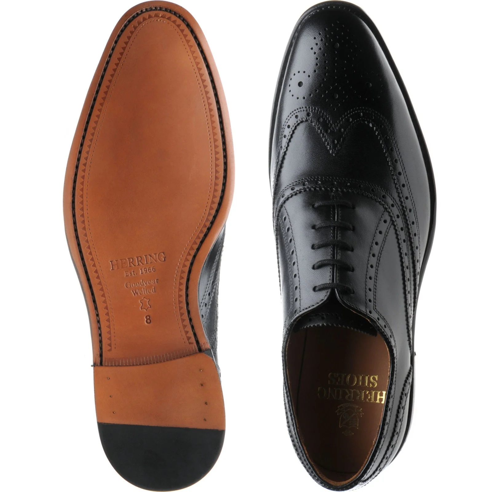 Herring Gosport mens brogues in black calf (second) - Image 3