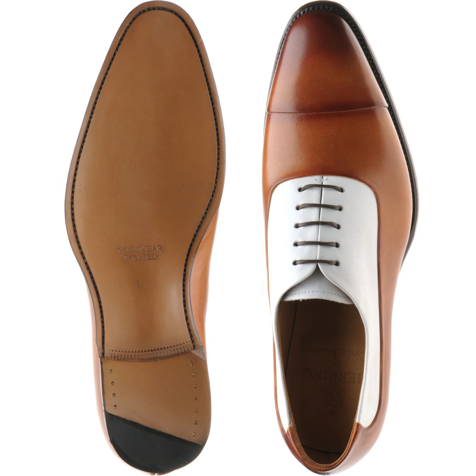 Herring Gusbourne mens two-tone Oxfords in brown and white calf - Image 3