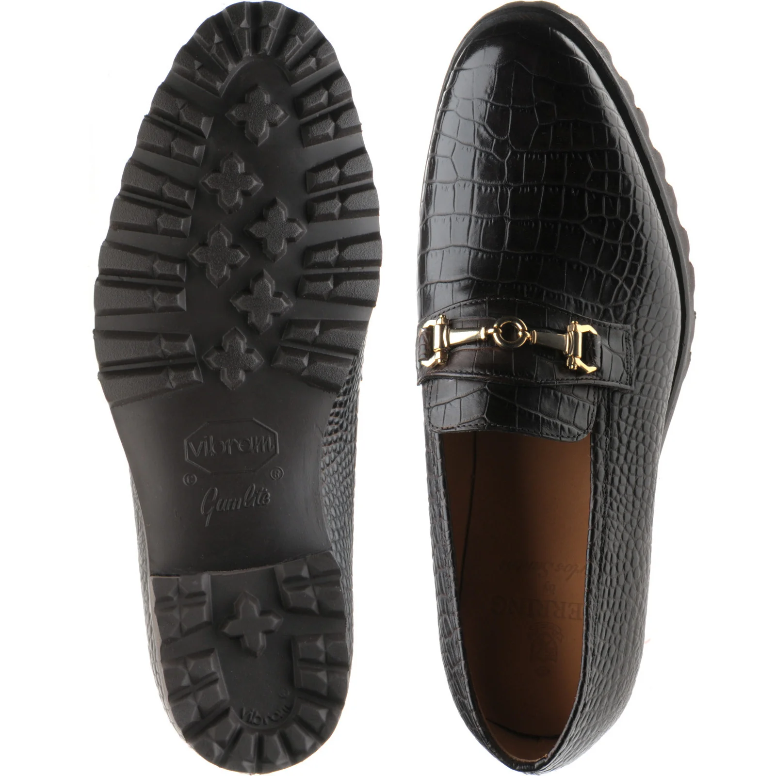 Herring Hallstatt mens rubber-soled loafers in dark brown croc - Image 3