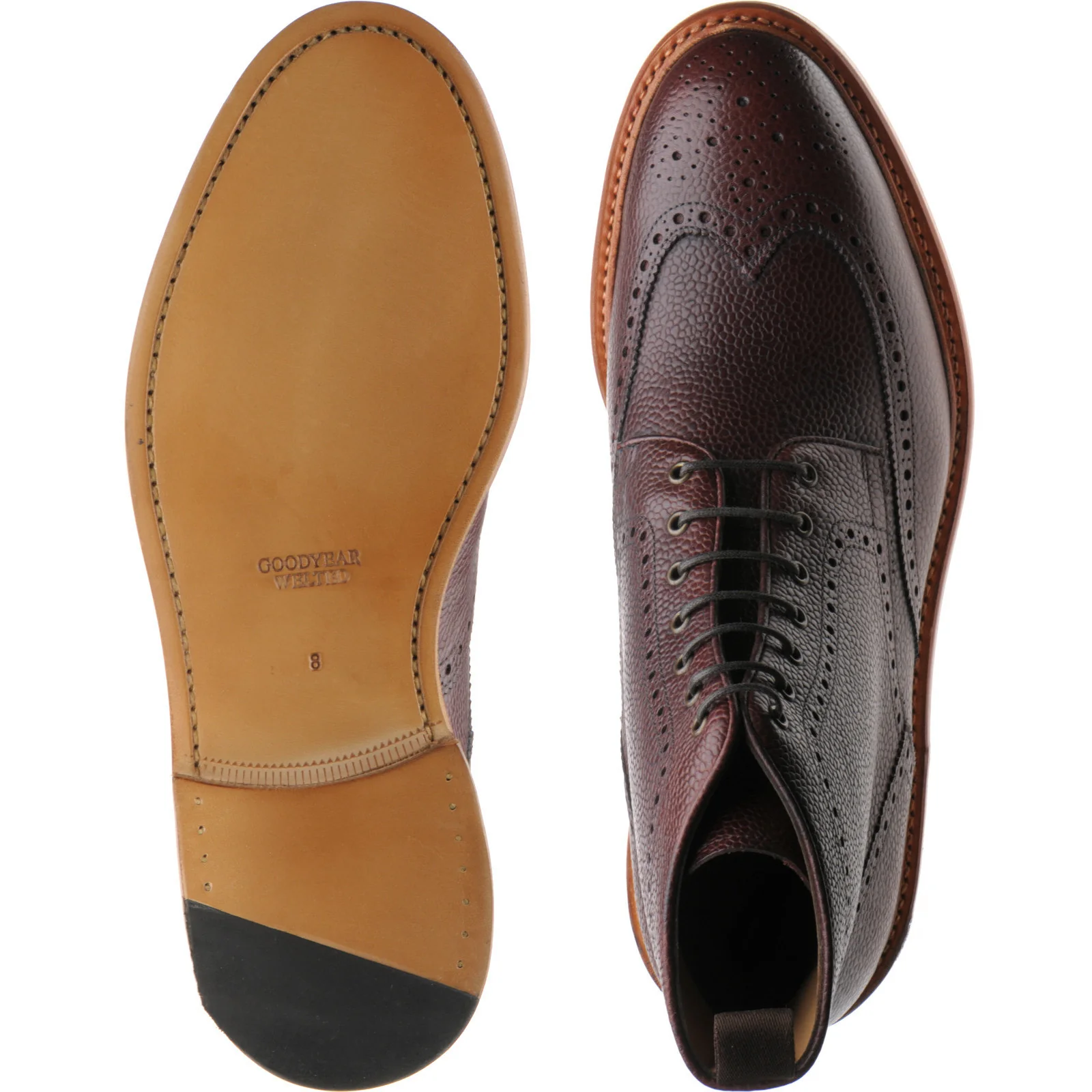 Herring Hanbury mens brogue boots in burgundy grain - Image 3