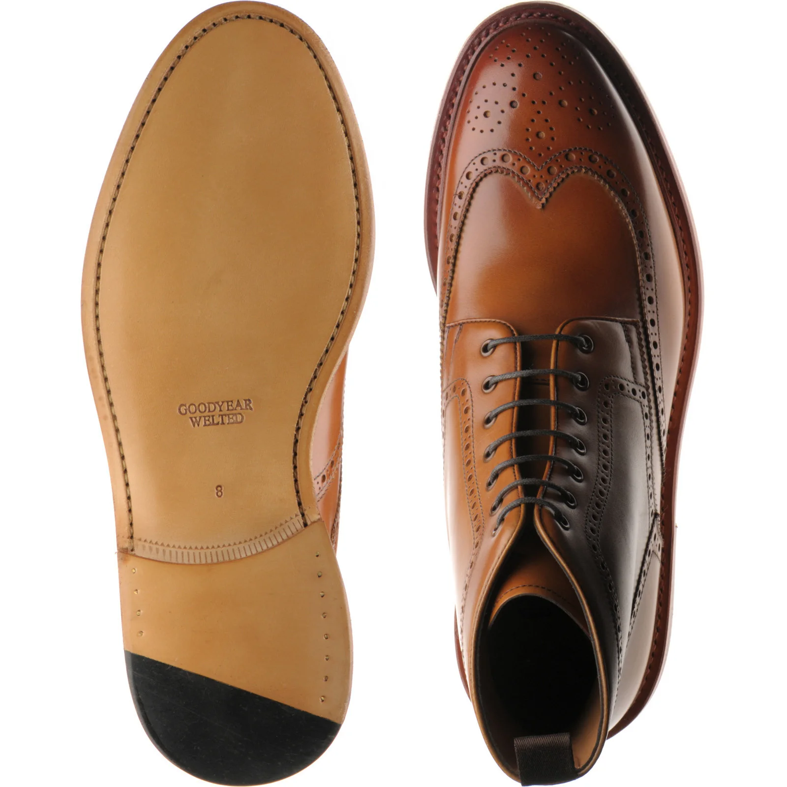 Herring Hanbury mens brogue boots in tan calf - Image 3