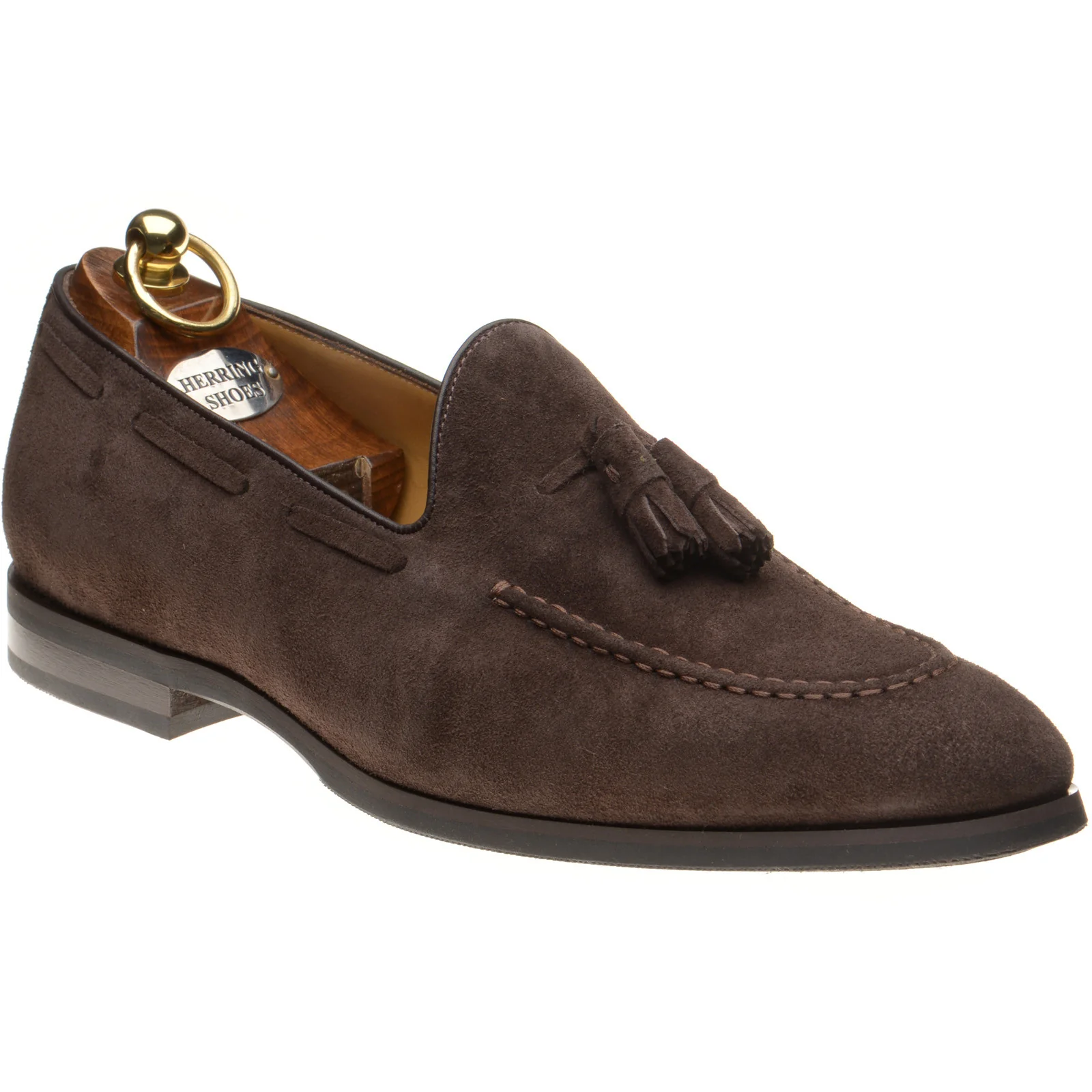 Herring Harry mens rubber-soled tasselled loafers in brown suede