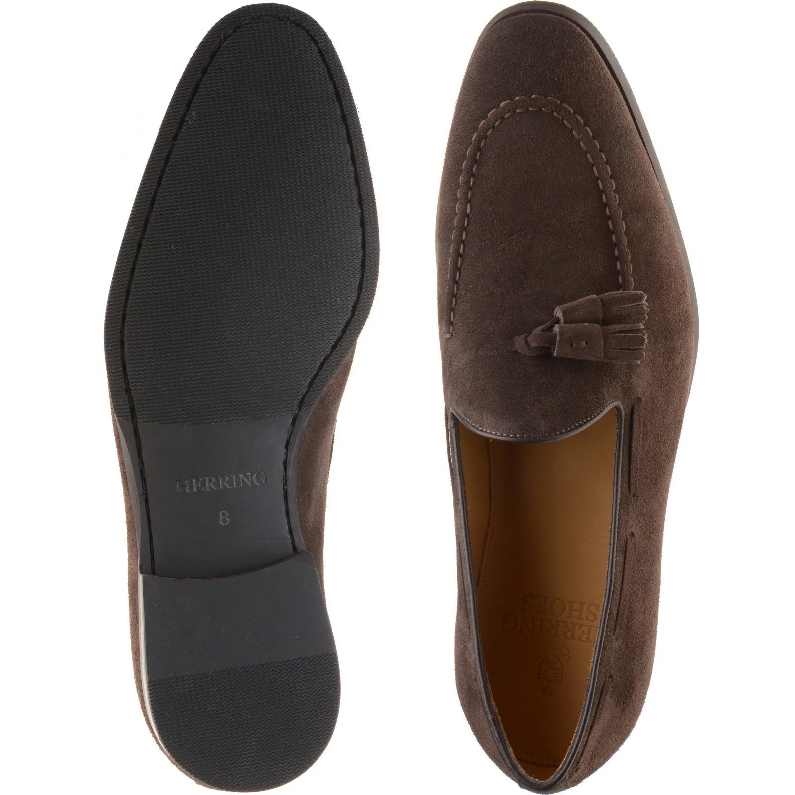 Herring Harry mens rubber-soled tasselled loafers in brown suede - Image 3