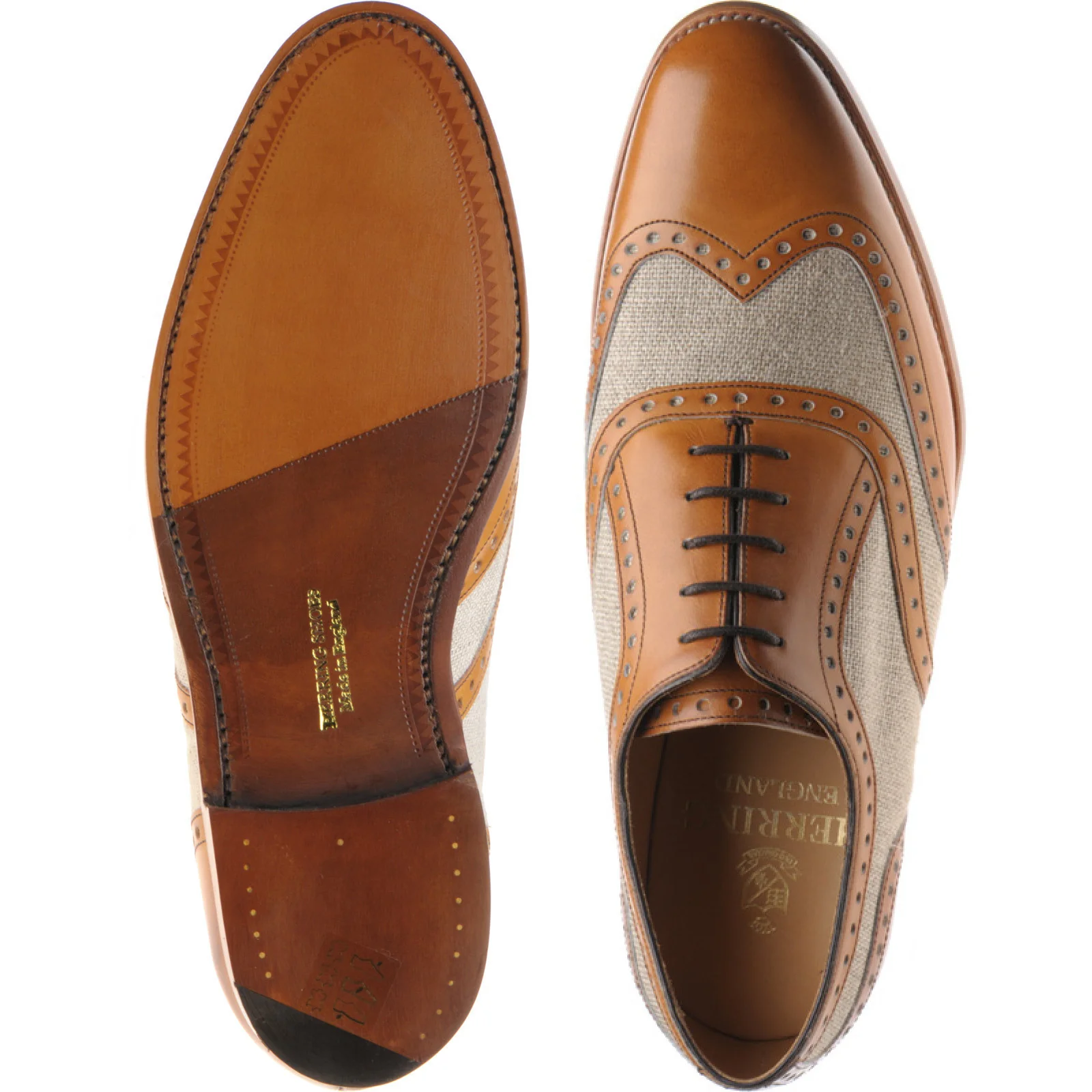 Herring Henley II mens two-tone brogues in tan and canvas - Image 3