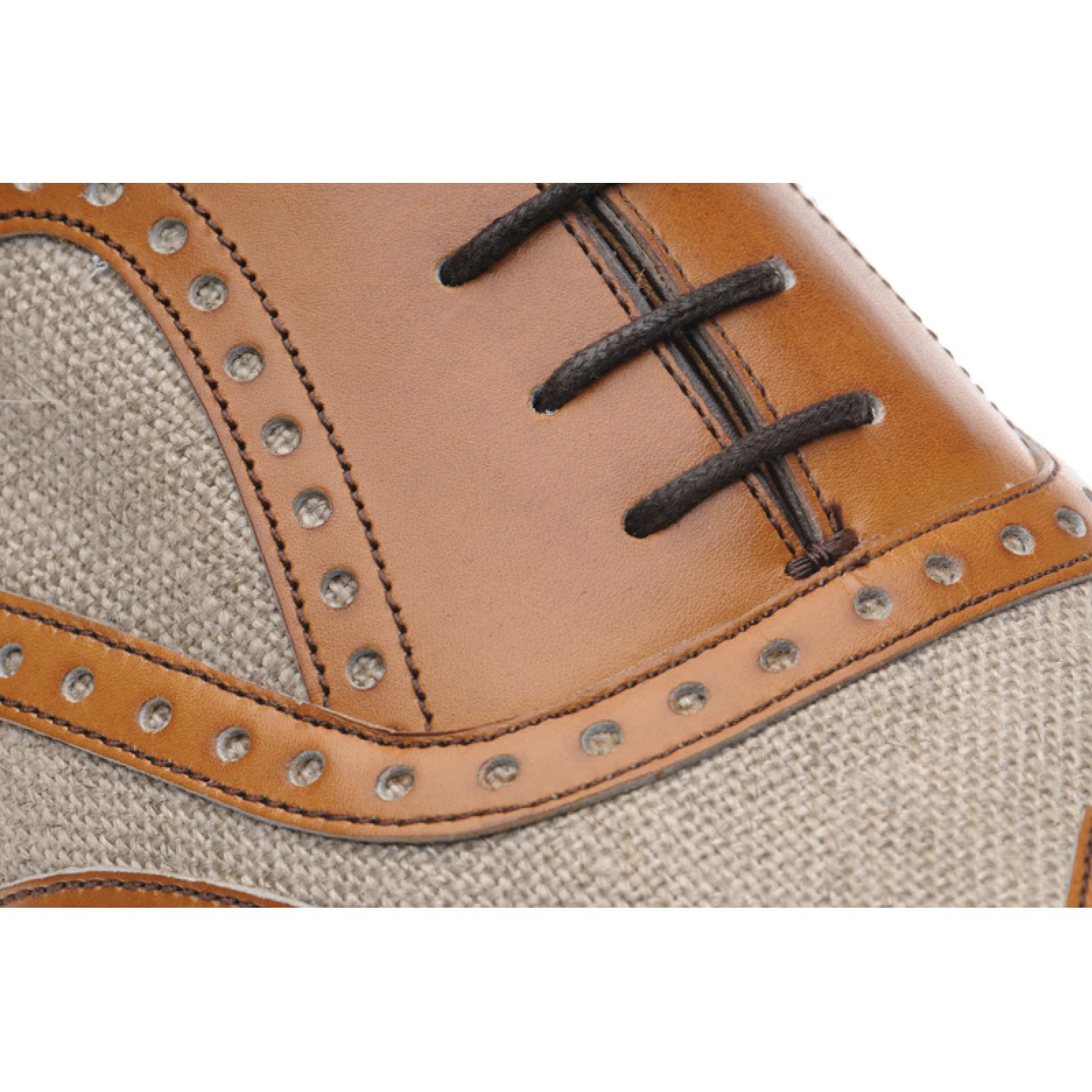 Herring Henley II mens two-tone brogues in tan and canvas - Image 4