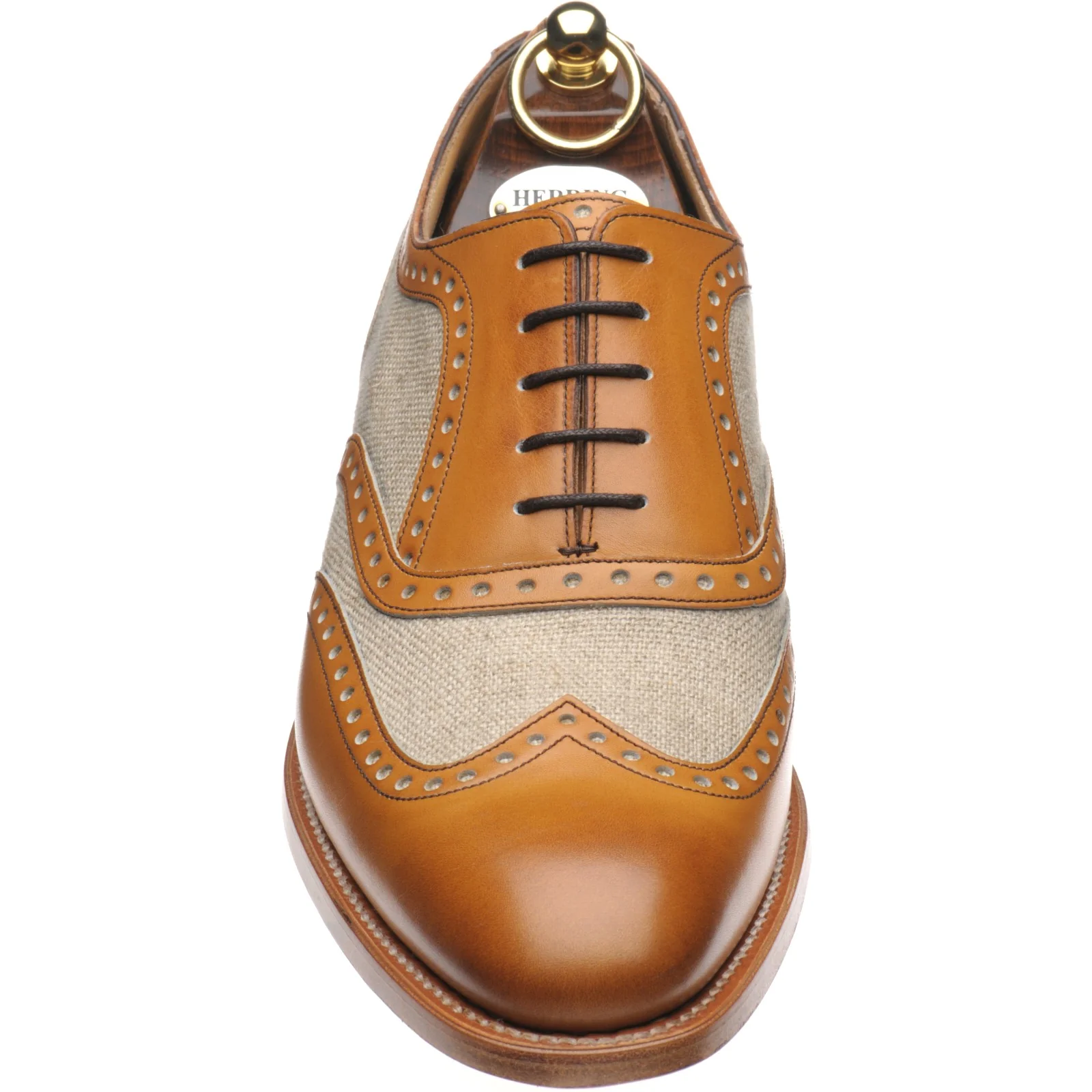 Herring Henley II mens two-tone brogues in tan and canvas (second) - Image 2