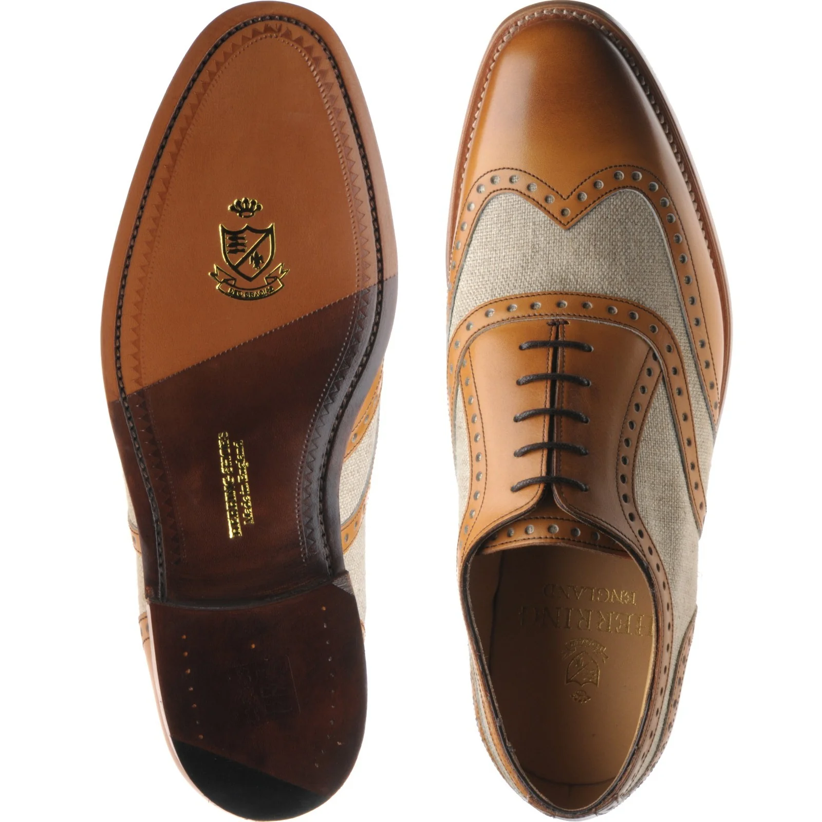 Herring Henley II mens two-tone brogues in tan and canvas (second) - Image 3