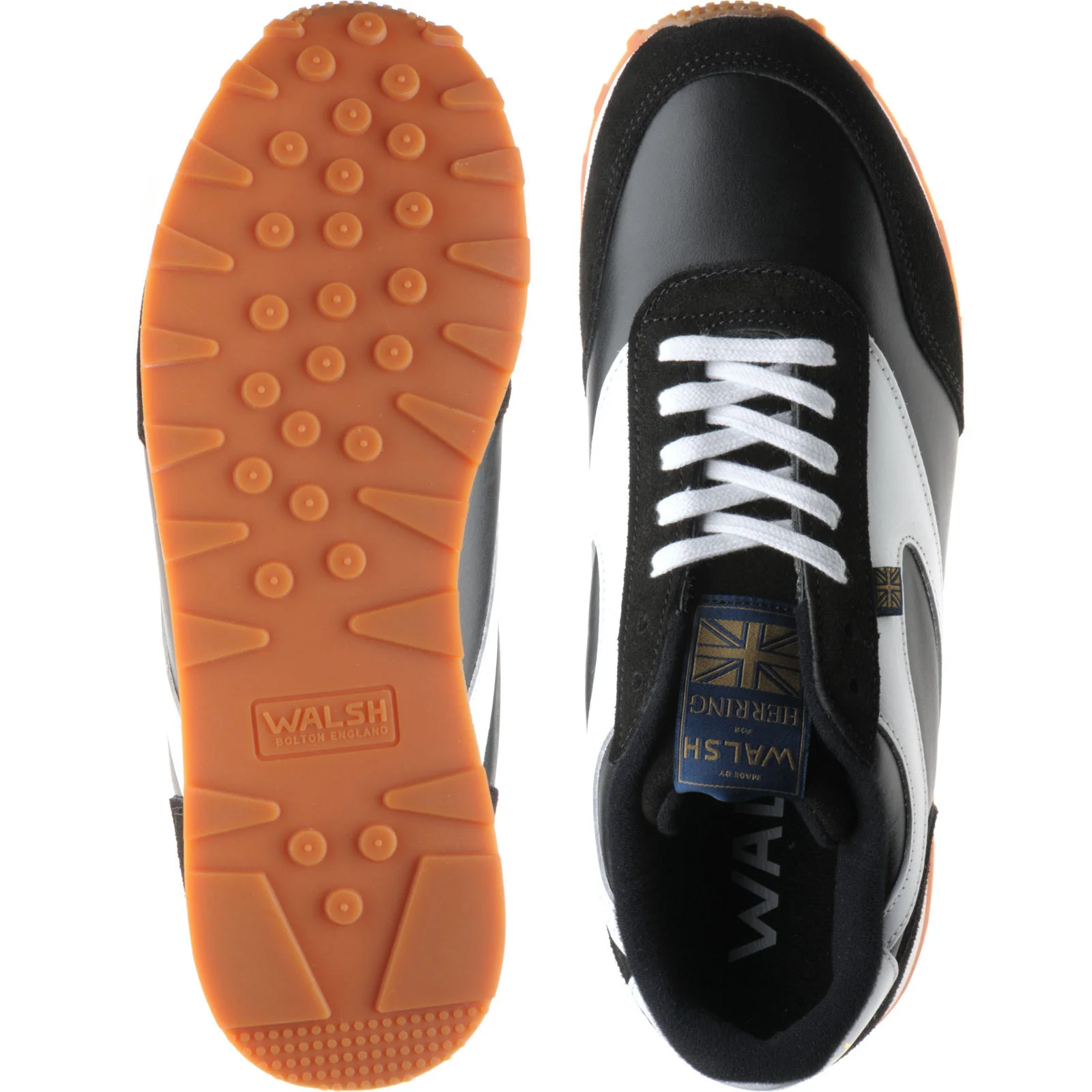 Herring Horwich Trainer mens two-tone rubber-soled trainers in black calf suede and white calf - Image 3
