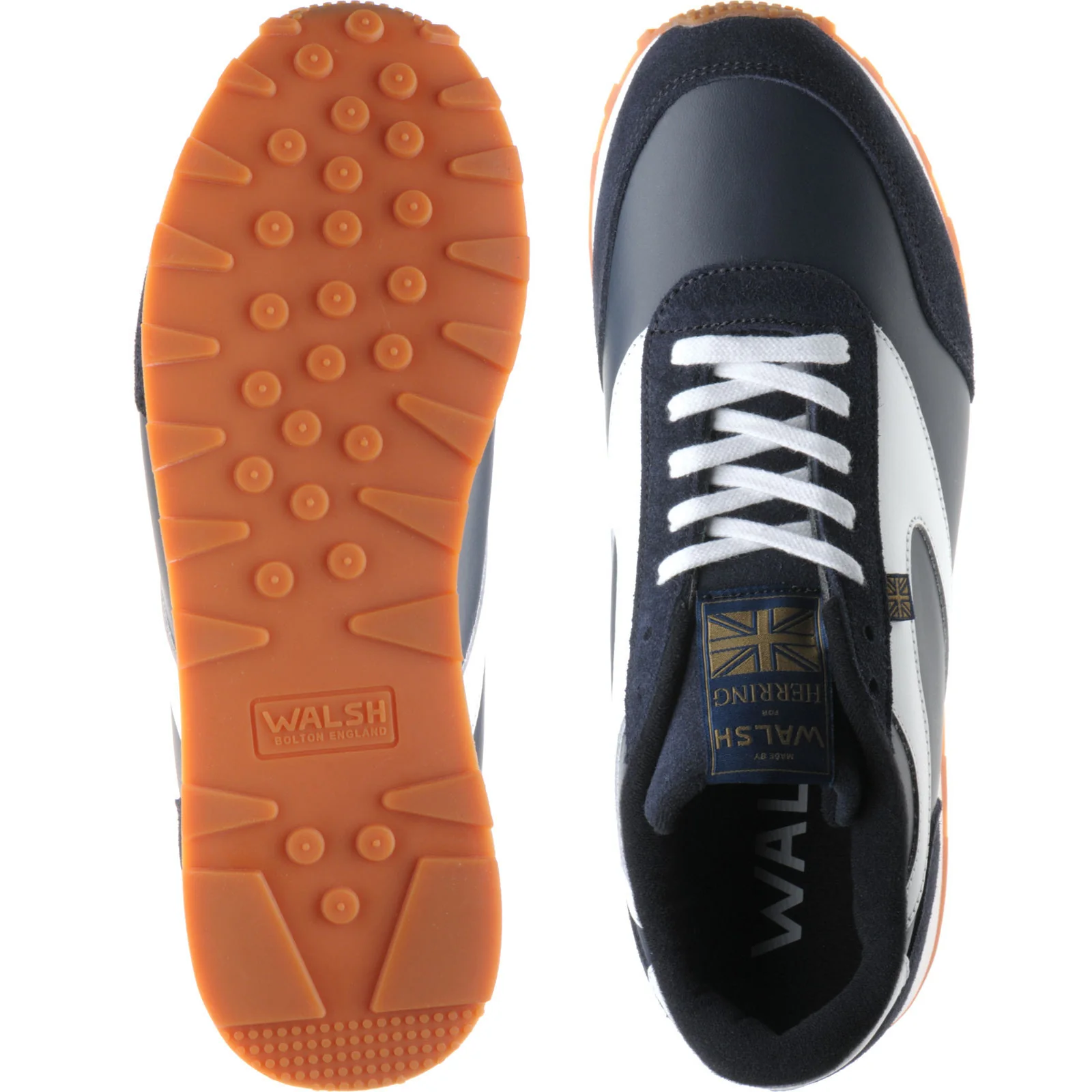 Herring Horwich Trainer mens two-tone rubber-soled trainers in navy calf suede and white calf - Image 3