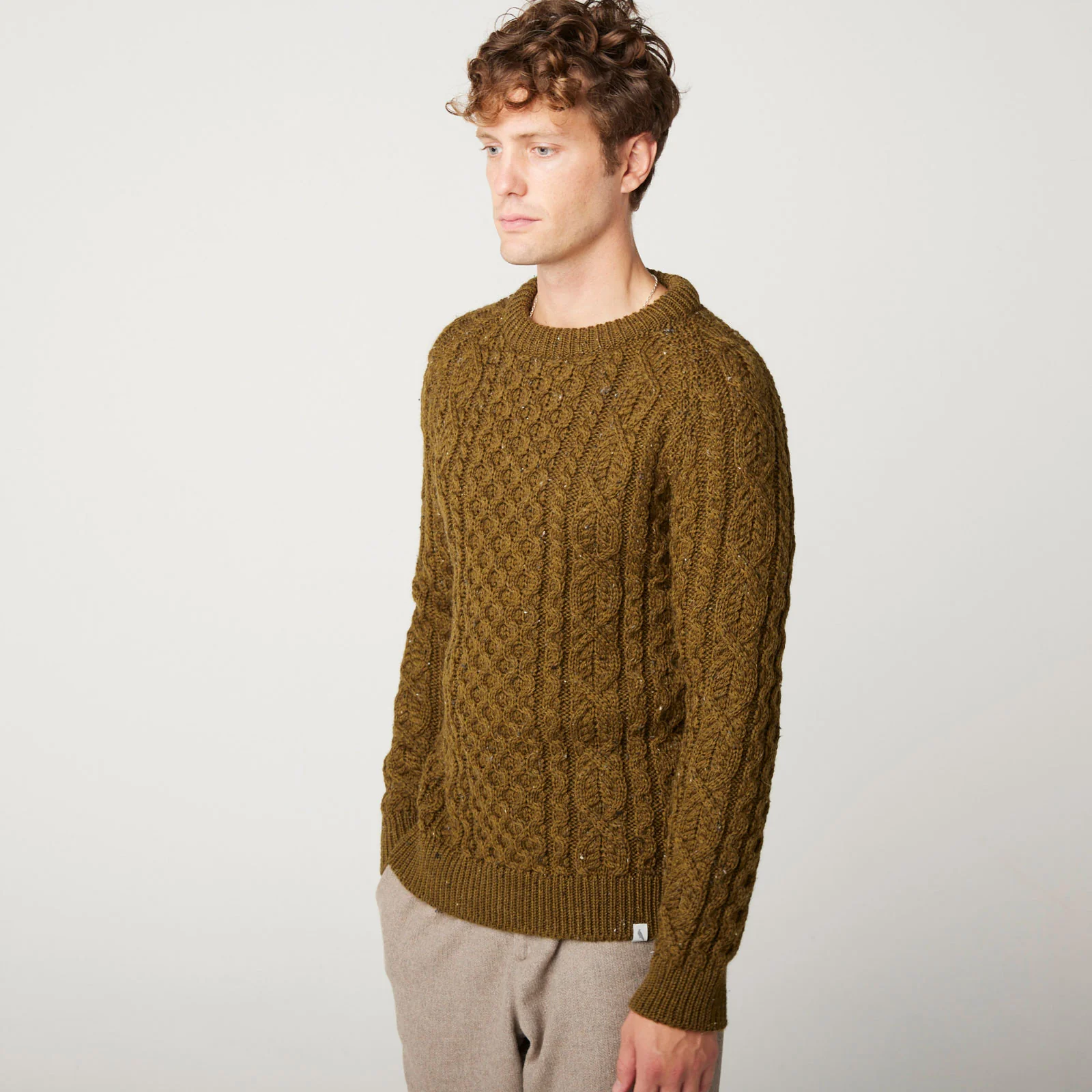 Herring Hudson Aran Jumper by Peregrine in khaki - Image 2