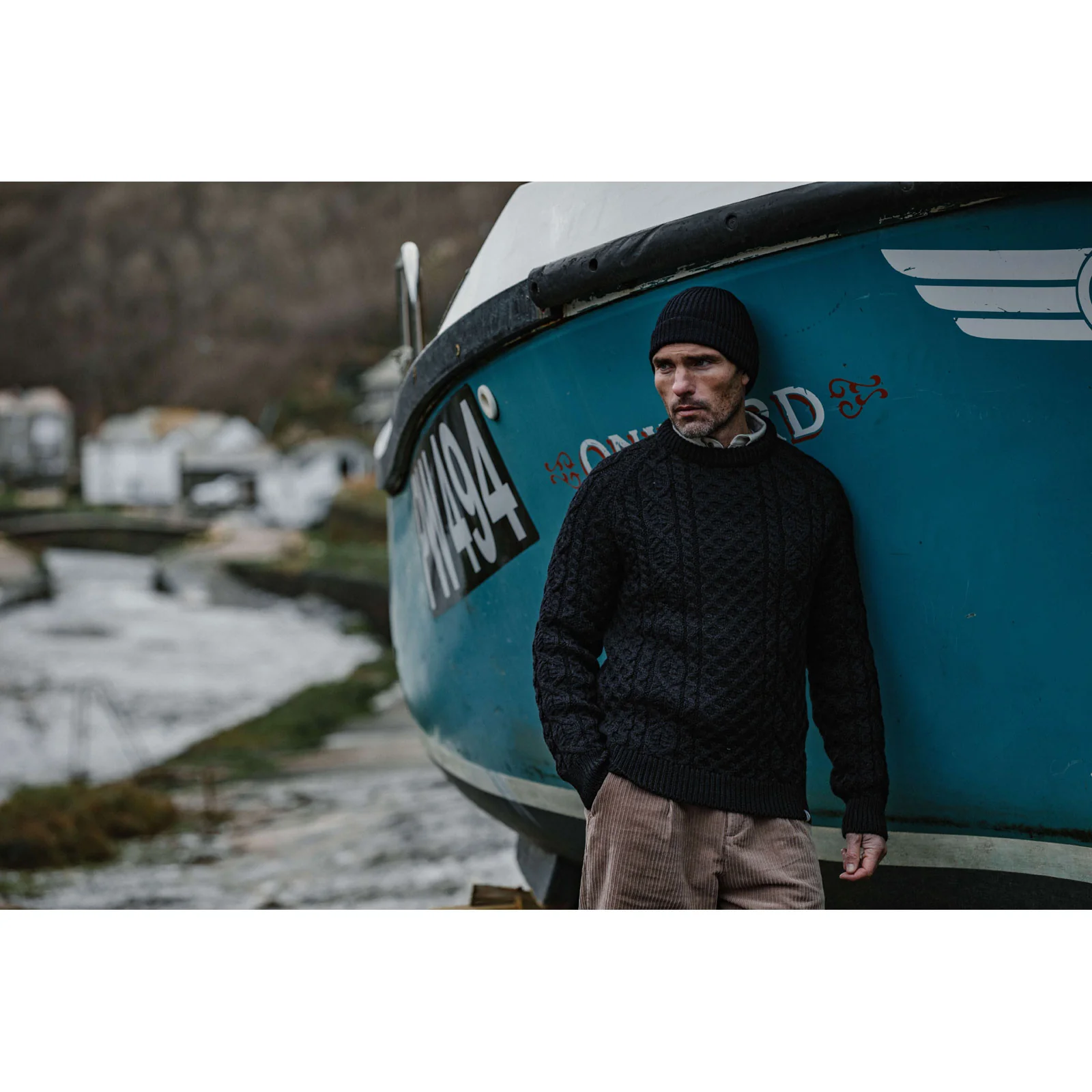 Herring Hudson Aran Jumper by Peregrine in navy - Image 2