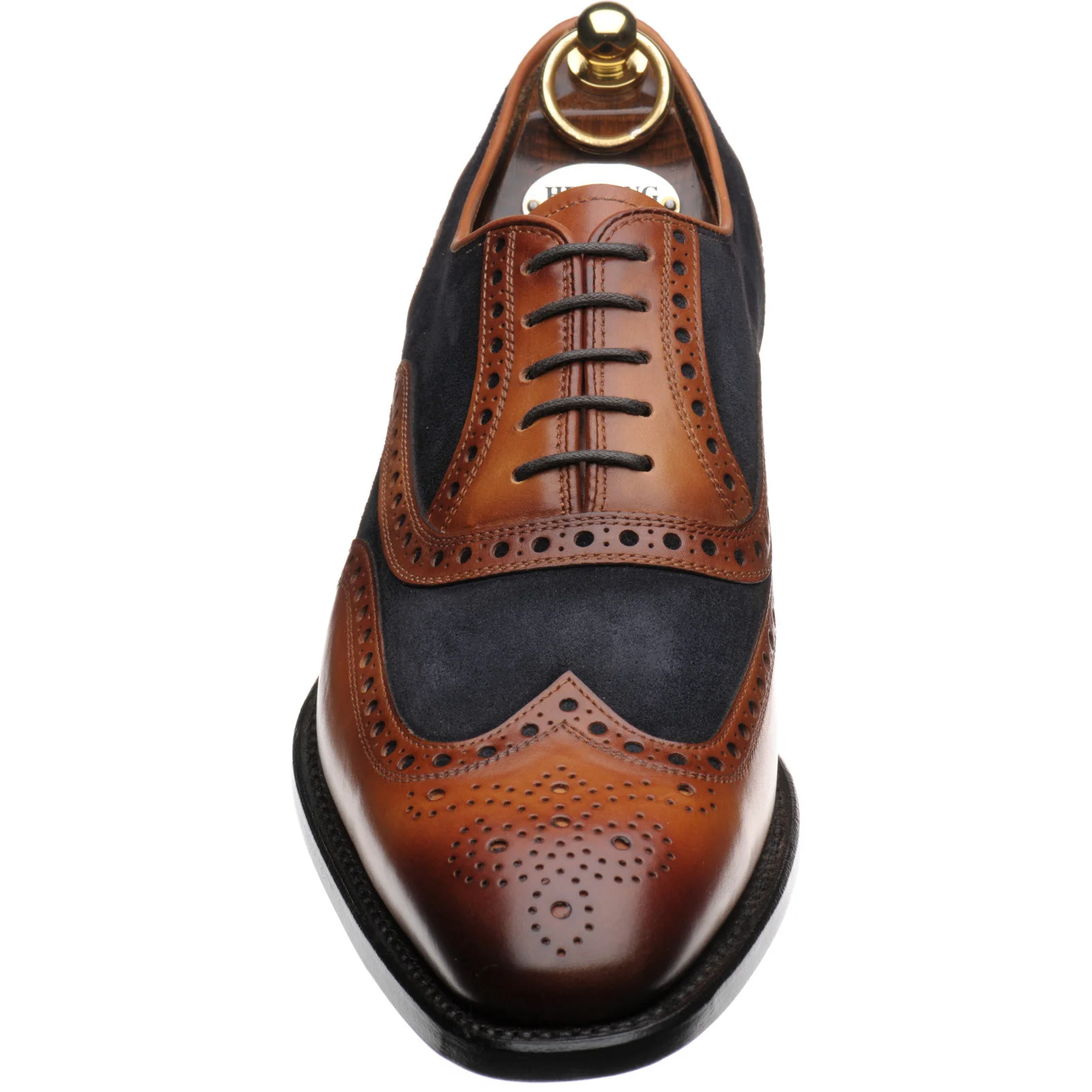 Herring Kingston mens two-tone brogues in brown calf and navy suede - Image 2