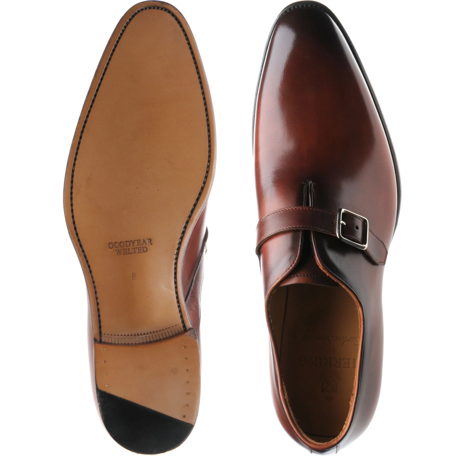 Herring Lawrence mens monk shoes in rosewood calf - Image 3