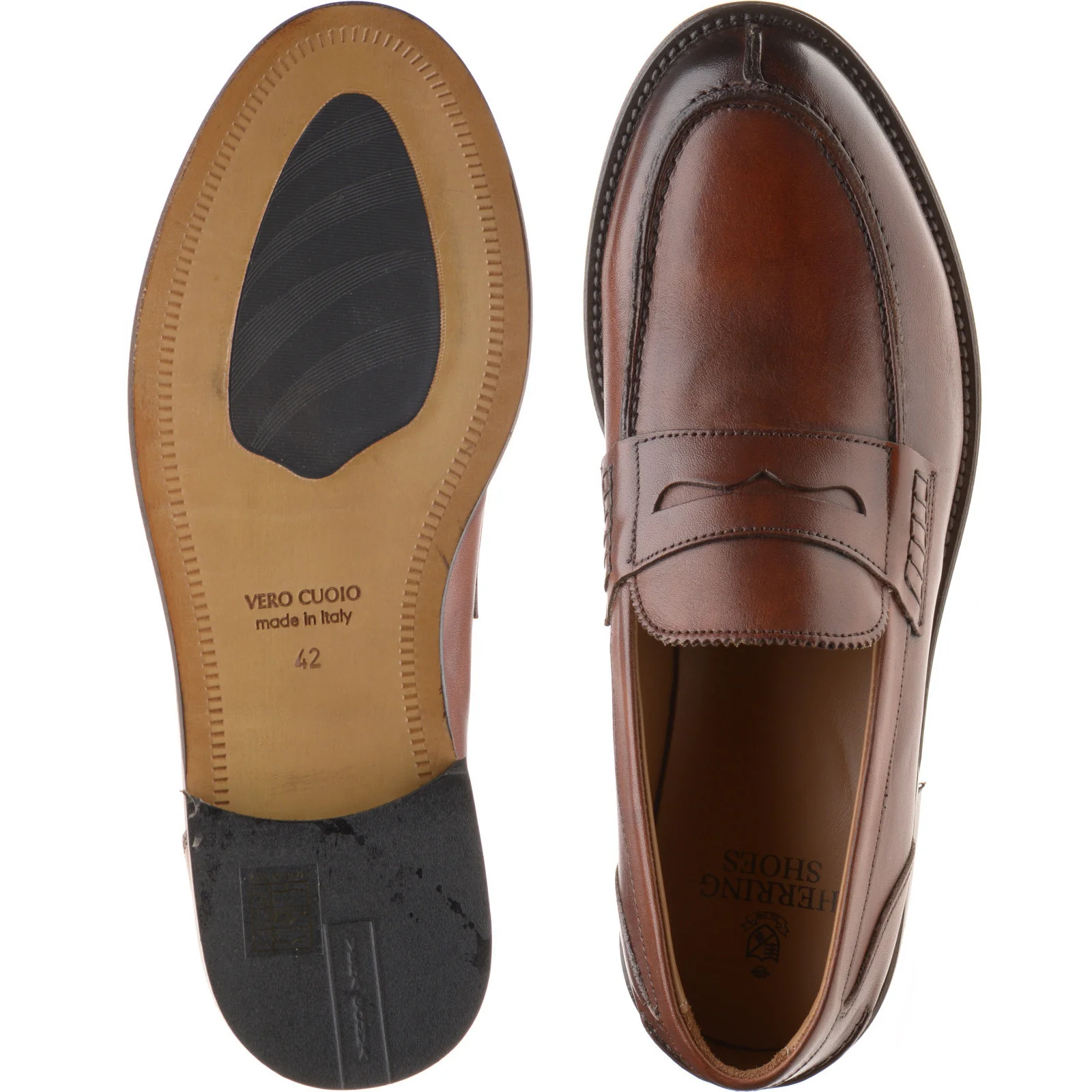 Herring Lombardo mens hybrid-soled loafers in brown calf (second) - Image 3