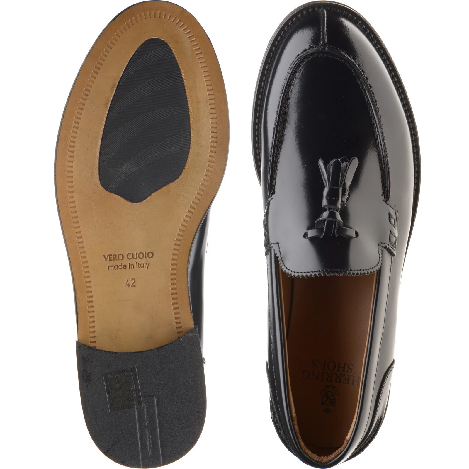 Herring Milano mens hybrid-soled tasselled loafers in black polished - Image 3