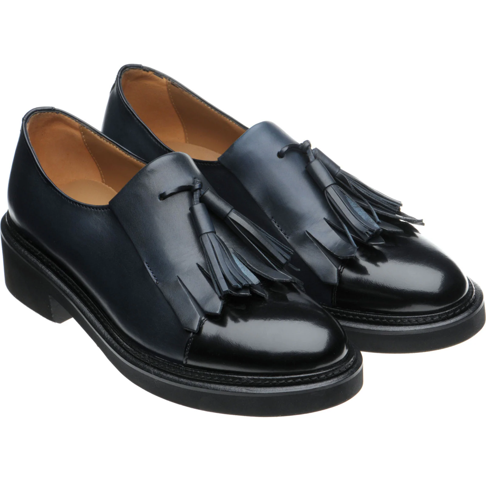 Herring Miranda ladies rubber-soled tasselled loafers in blue calf and black calf
