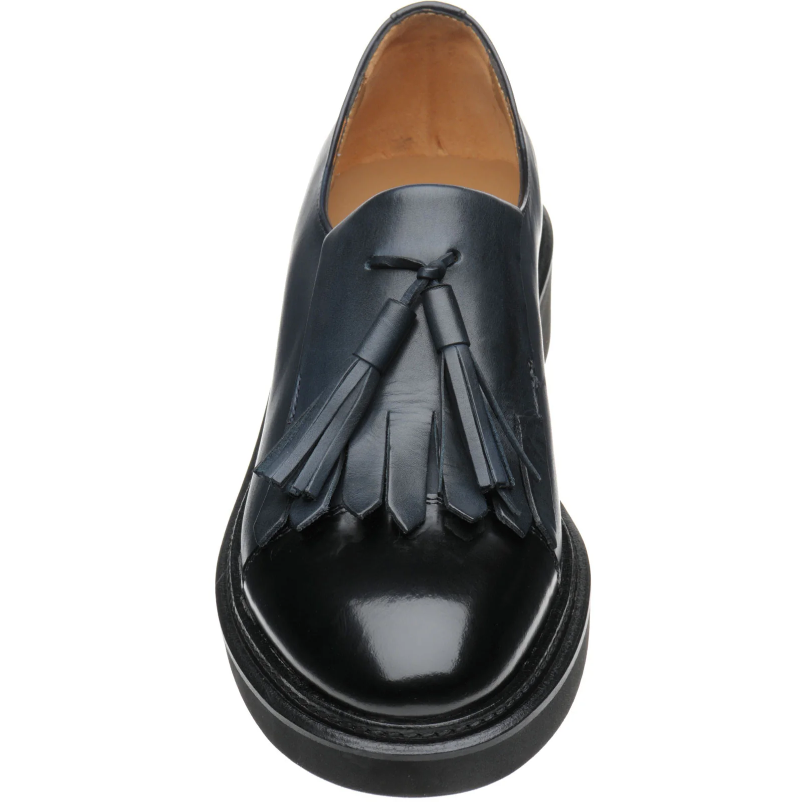 Herring Miranda ladies rubber-soled tasselled loafers in blue calf and black calf - Image 2