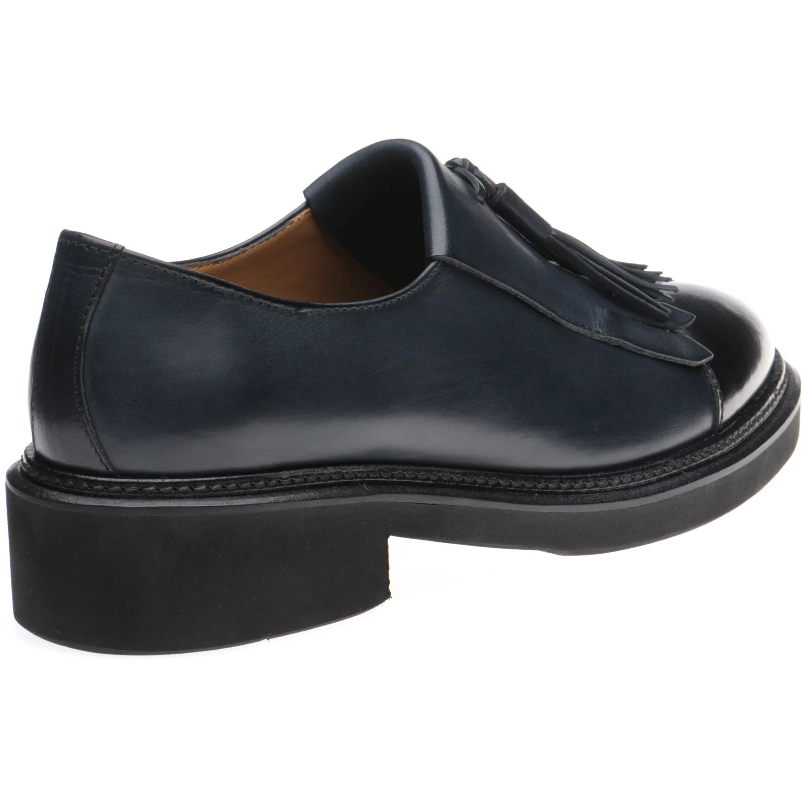 Herring Miranda ladies rubber-soled tasselled loafers in blue calf and black calf - Image 4