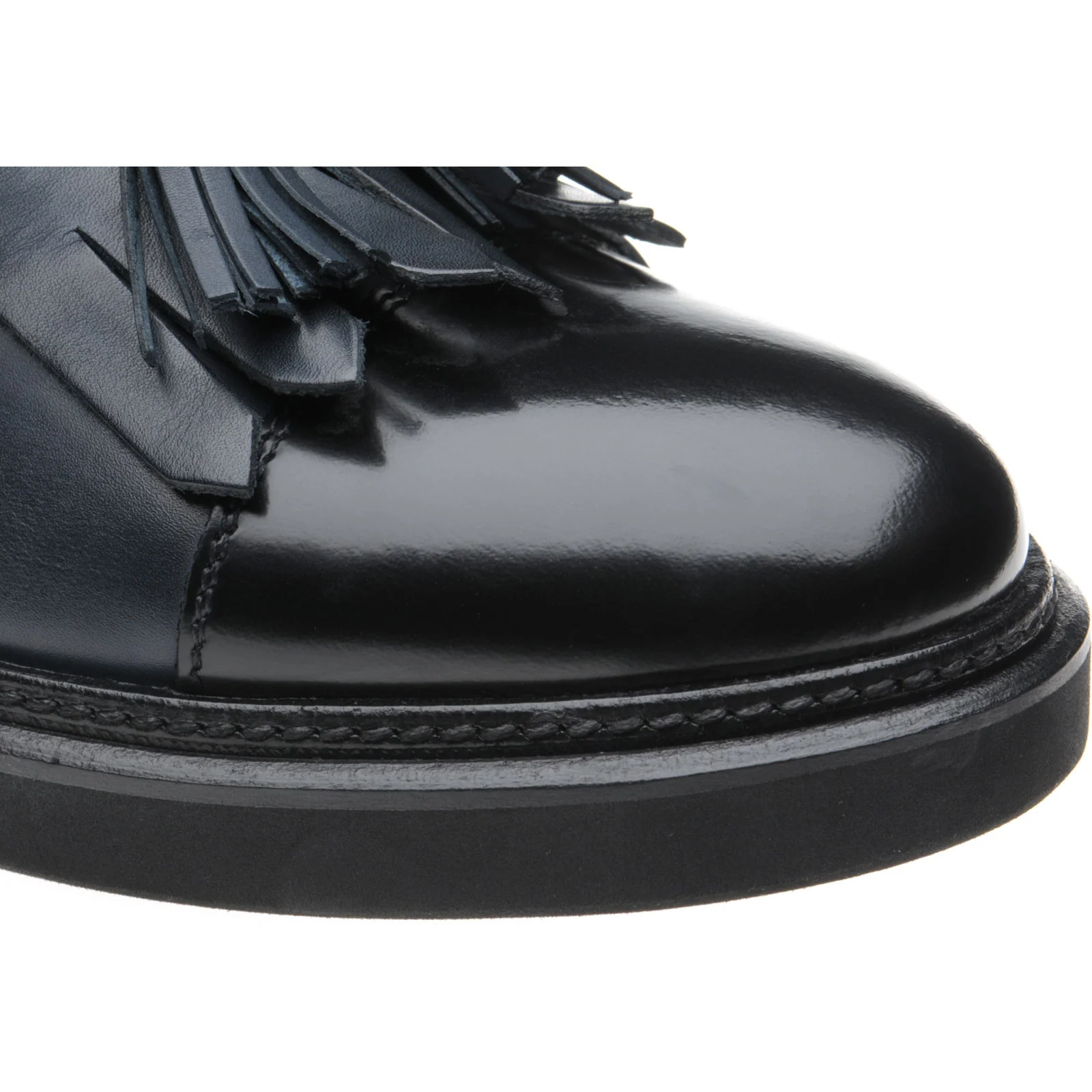 Herring Miranda ladies rubber-soled tasselled loafers in blue calf and black calf - Image 5