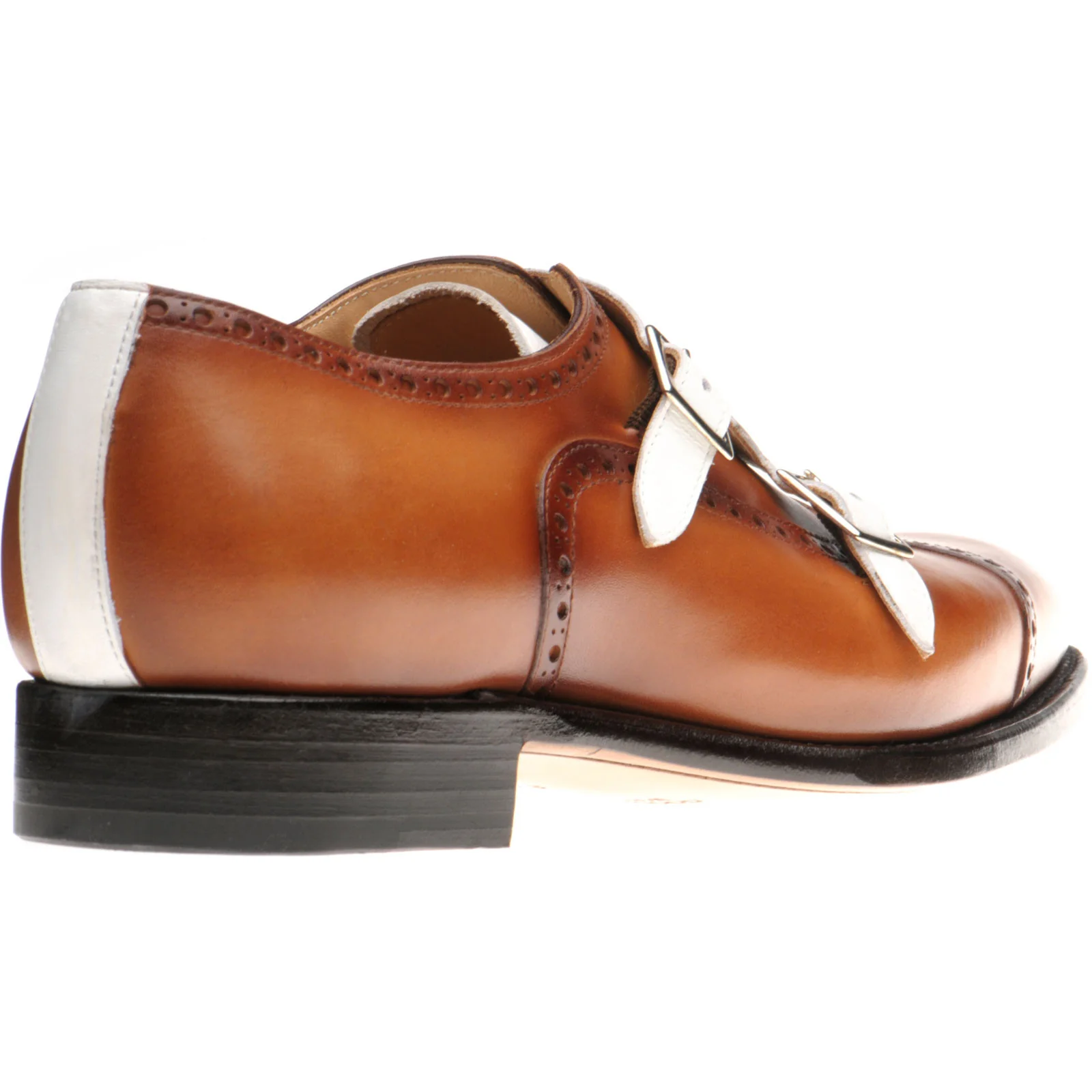 Herring Montford mens double monk shoes in brown and white calf - Image 4