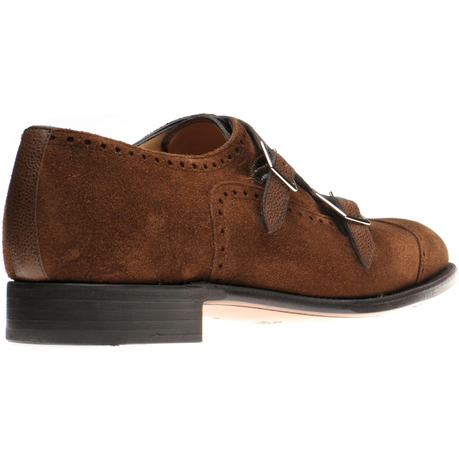 Herring Montford mens double monk shoes in brown grain and suede - Image 4