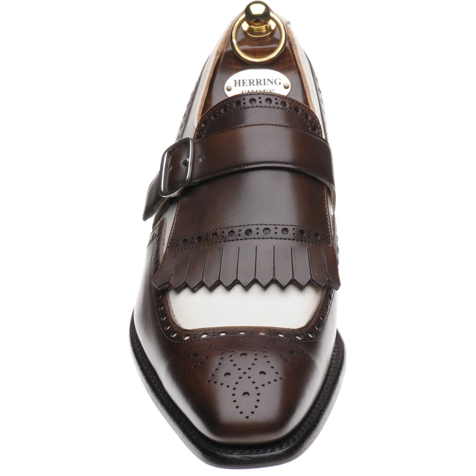 Herring Montpellier mens monk shoes in brown and cream calf - Image 2