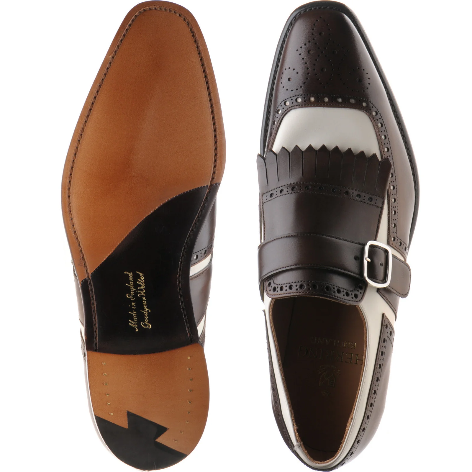Herring Montpellier mens monk shoes in brown and cream calf - Image 3