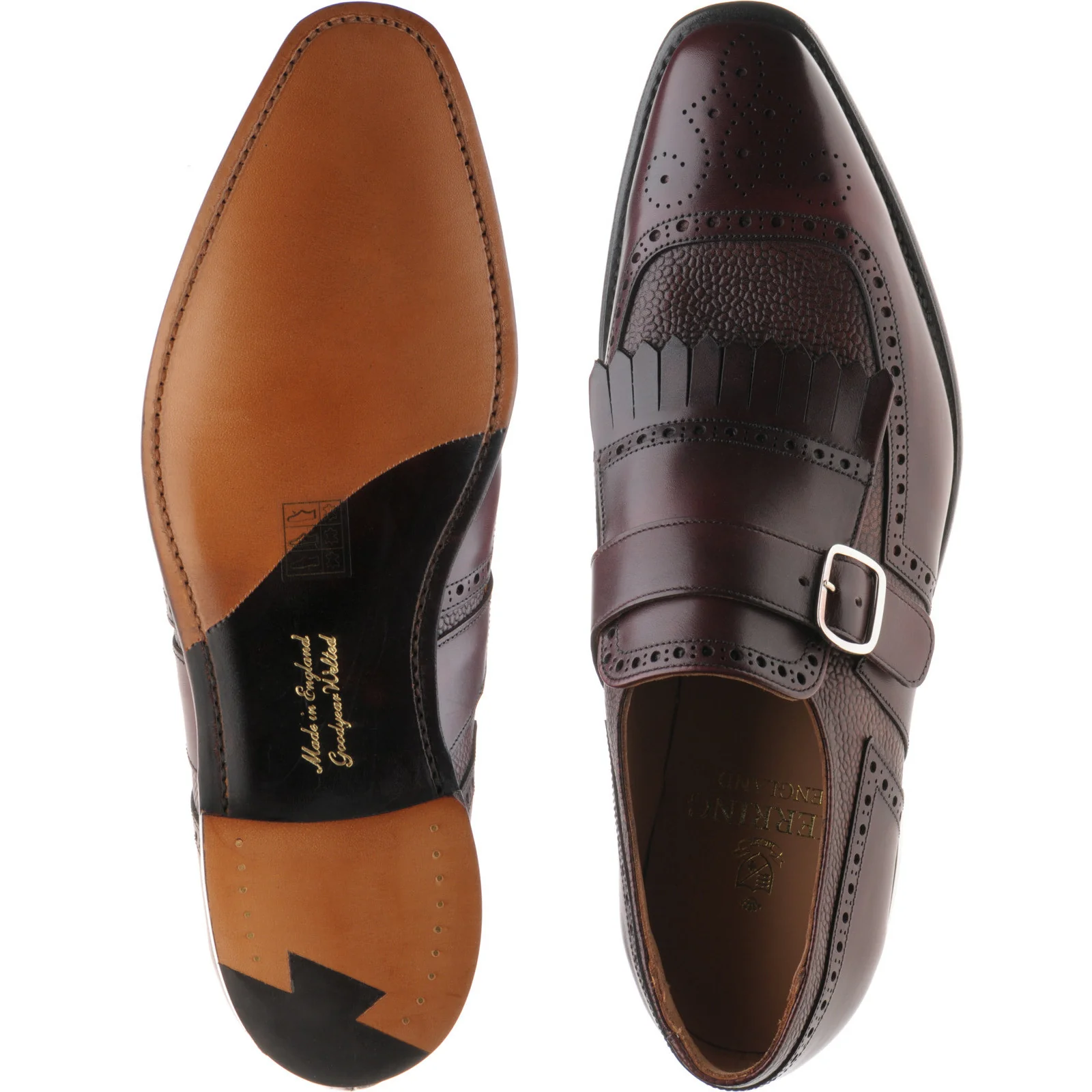 Herring Montpellier mens monk shoes in burgundy calf and grain - Image 3