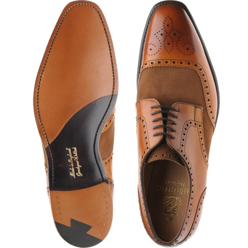 Herring Montreal mens two-tone brogues in chestnut calf and fox suede - Image 3