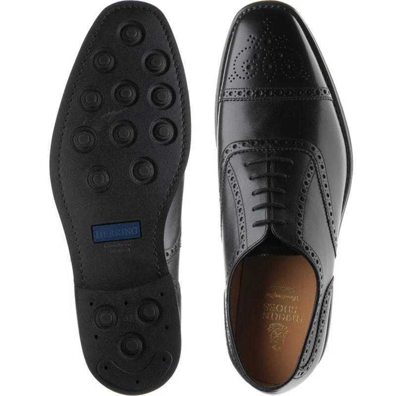 Herring Moorgate mens rubber-soled semi-brogues in black calf (second) - Image 3