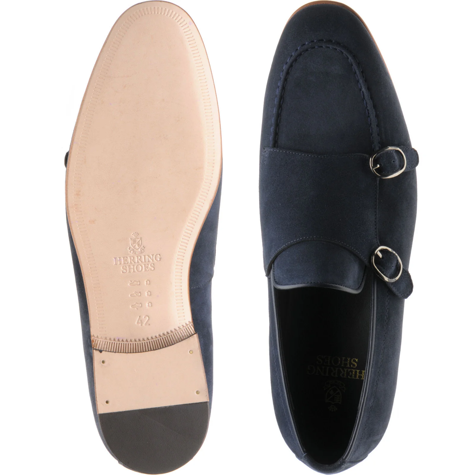 Herring Otello mens monk shoes in navy suede - Image 3