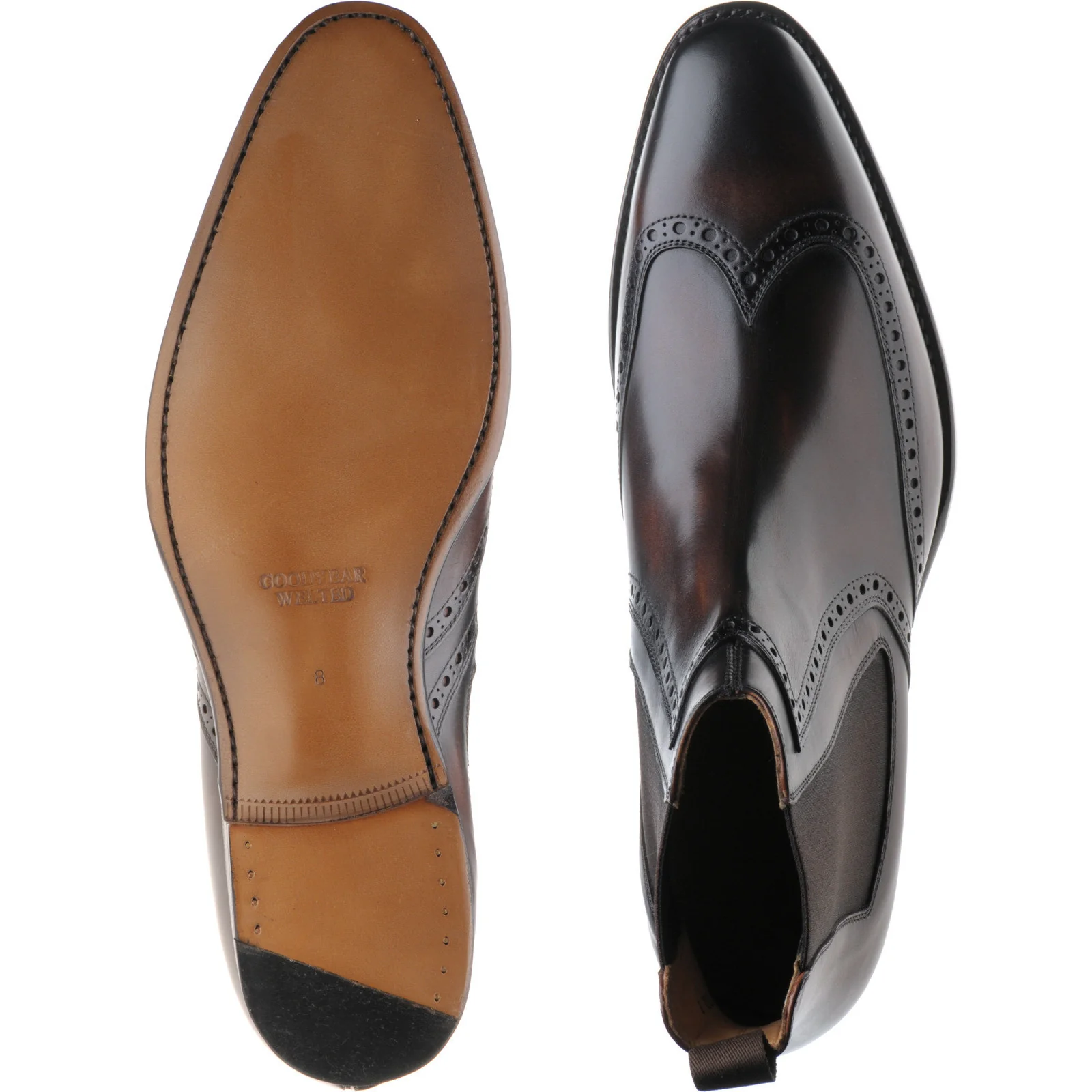 Herring Perry mens brogue Chelsea boots in brown calf - Image 3