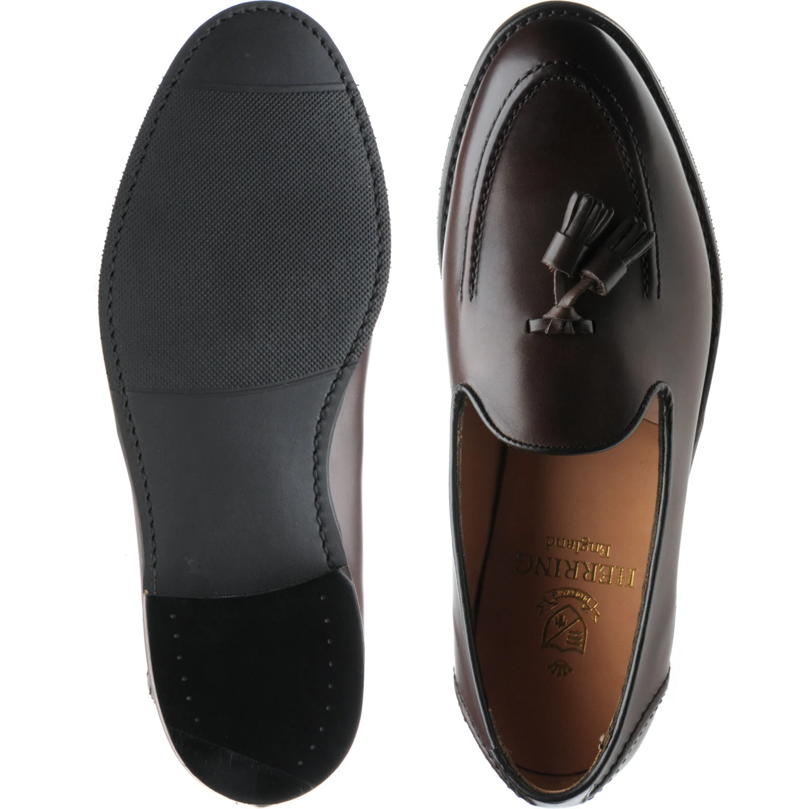 Herring Picasso R mens rubber-soled tasselled loafers in brown mocha calf - Image 3