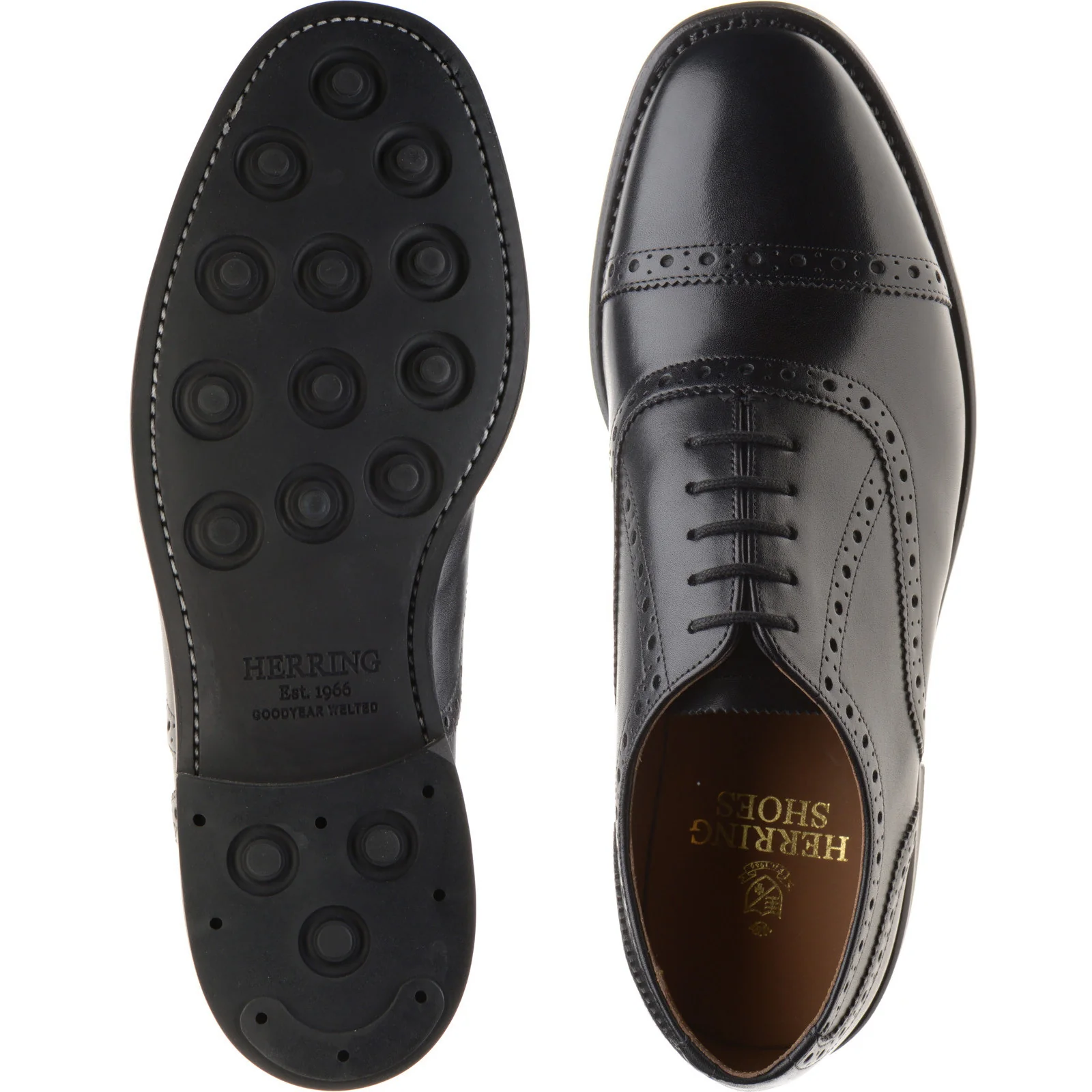 Herring Reading II (Rubber) mens rubber-soled semi-brogues in black calf - Image 3