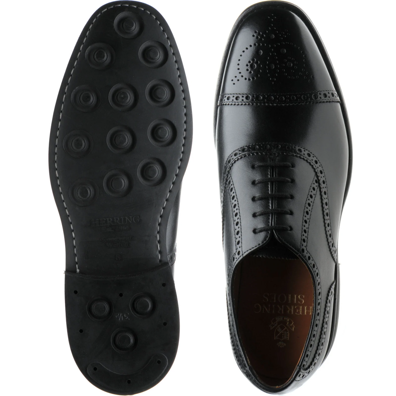 Herring Reading II (Rubber) mens rubber-soled semi-brogues in black calf with toe rose - Image 3