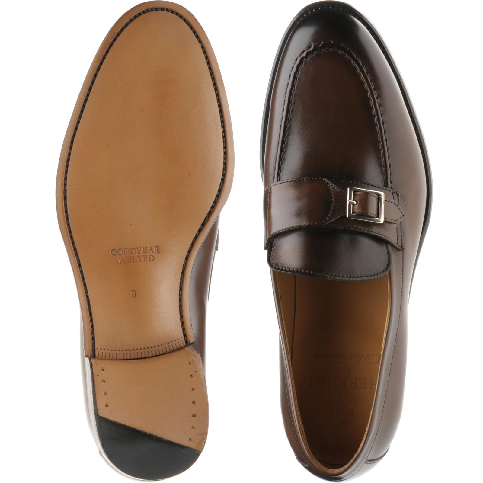 Herring Rigoletto mens monk shoes in brown calf - Image 3