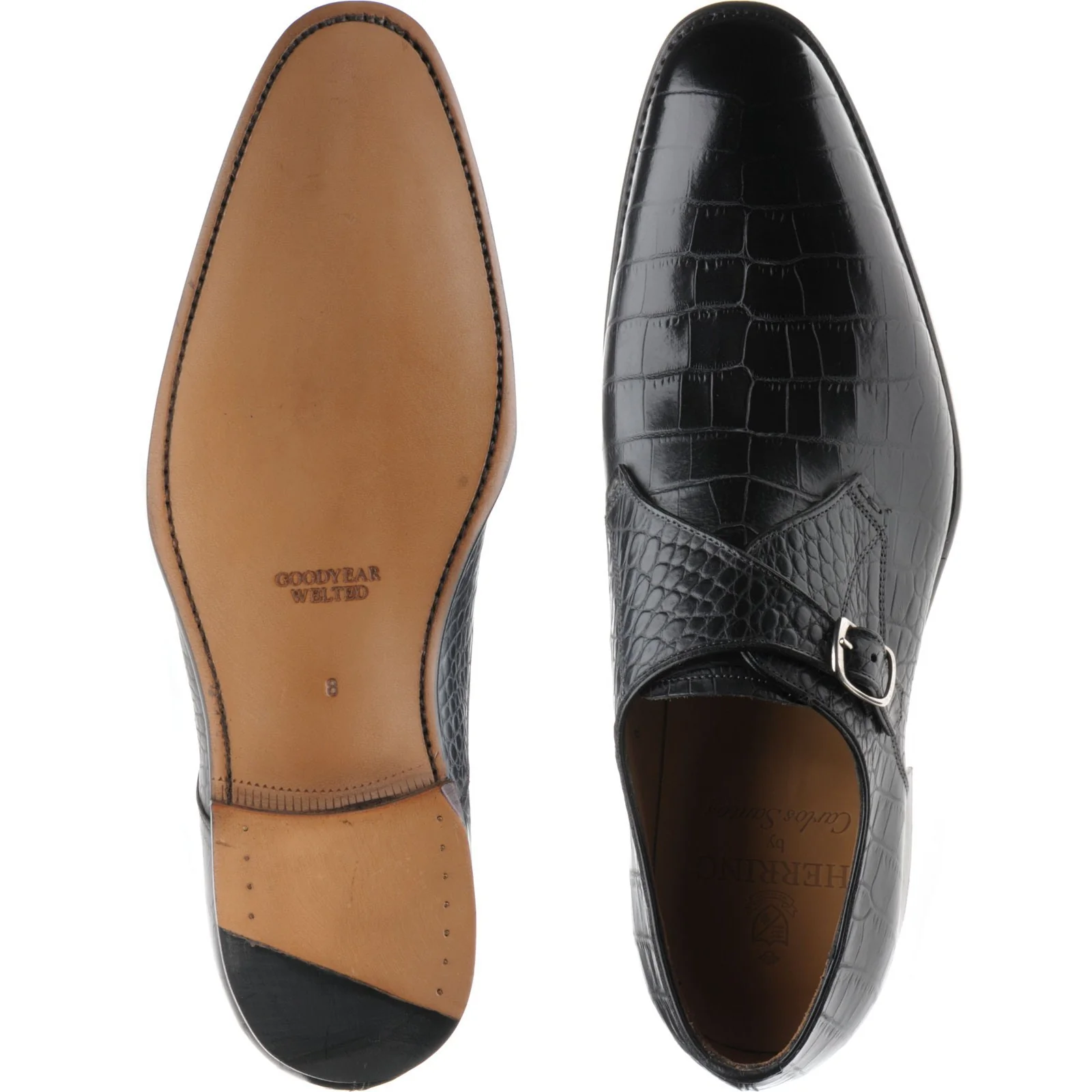 Herring Salobrena mens monk shoes in black croc (second) - Image 3
